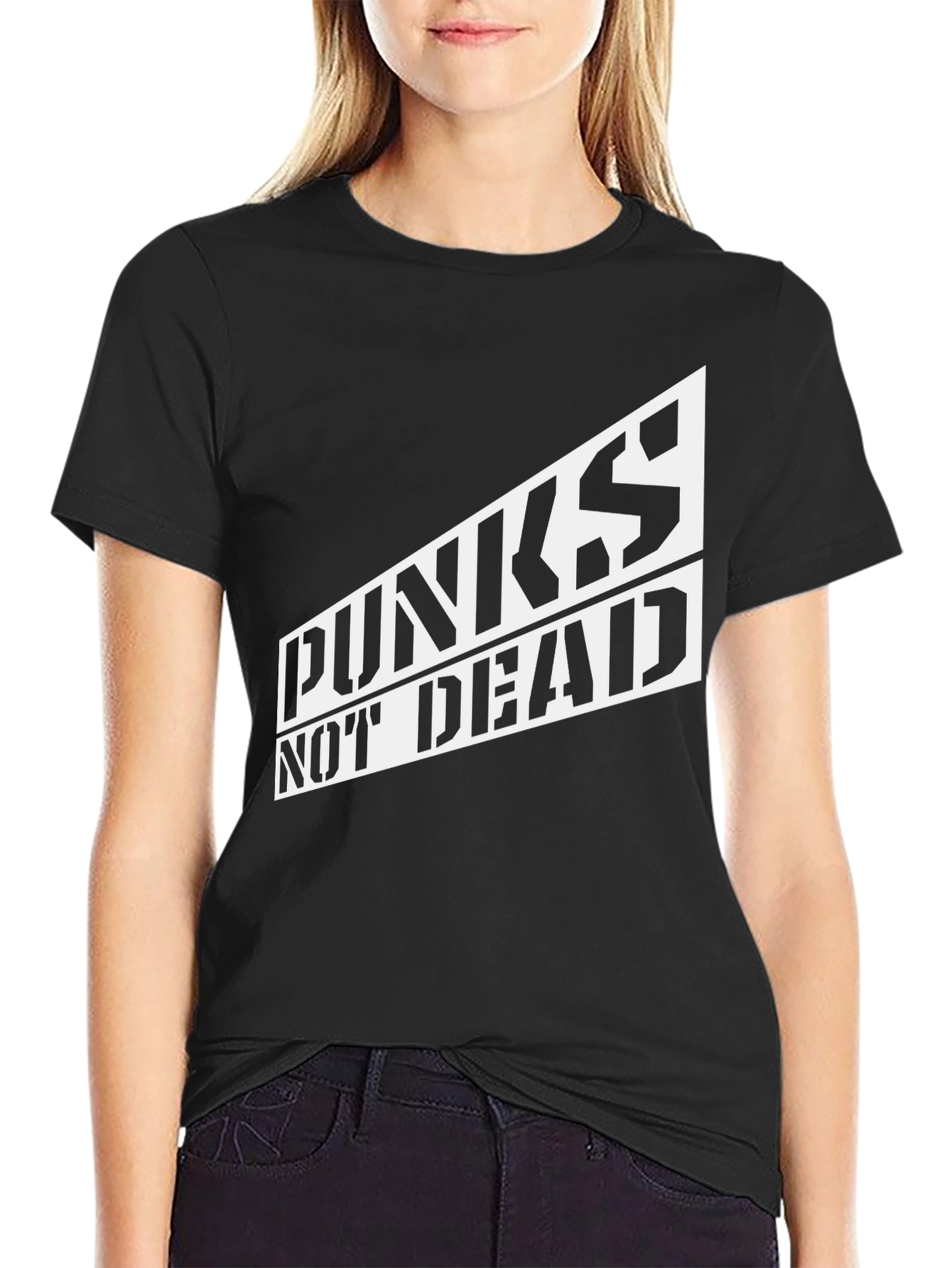 Black Punks Not Dead Graphic Tee - Black Cotton T-Shirt view 2
