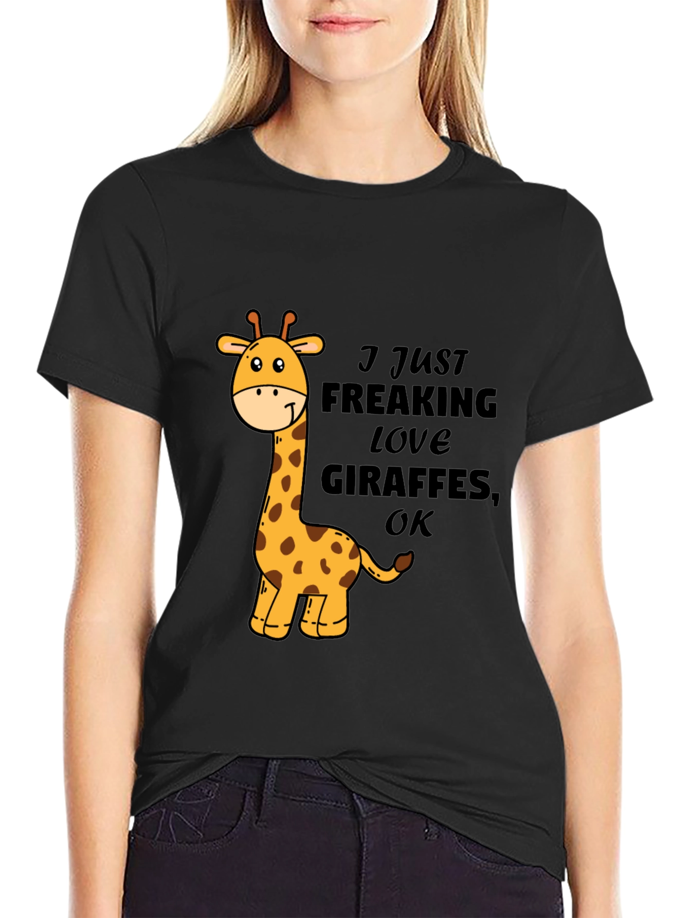 Black I Love Giraffes Black T-Shirt view 2