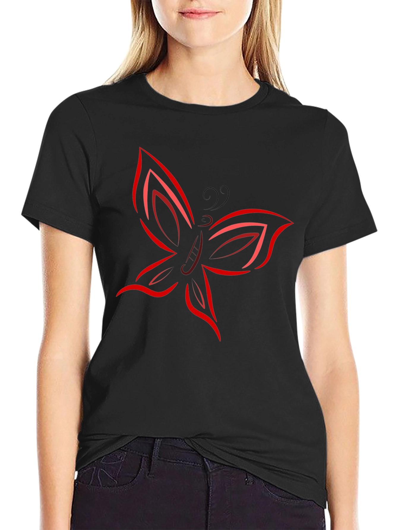Black Butterfly Graphic T-Shirt - Bold Red Design view 2