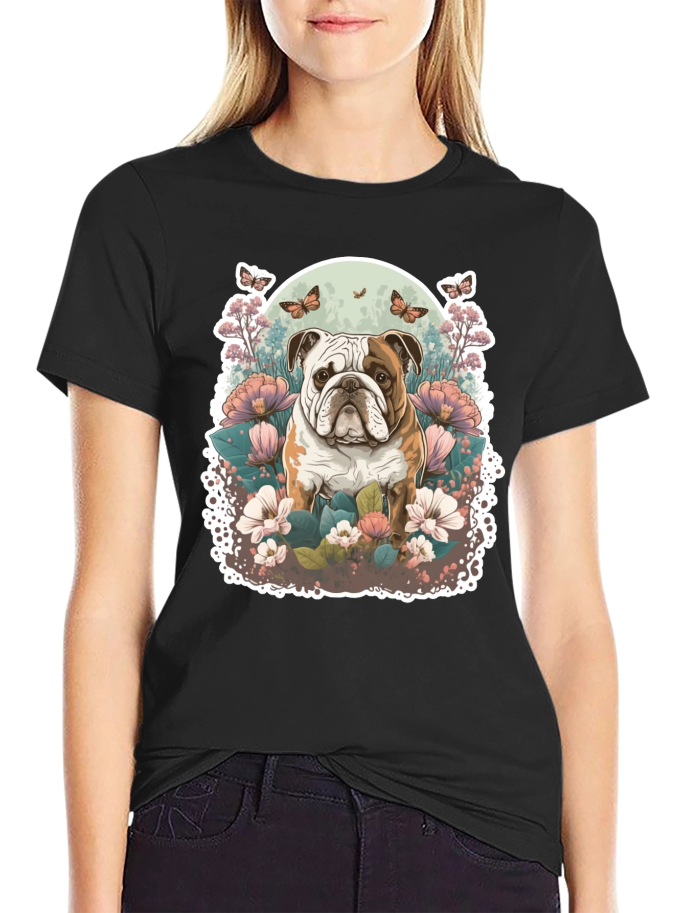 Black Bulldog Floral T-Shirt view 2