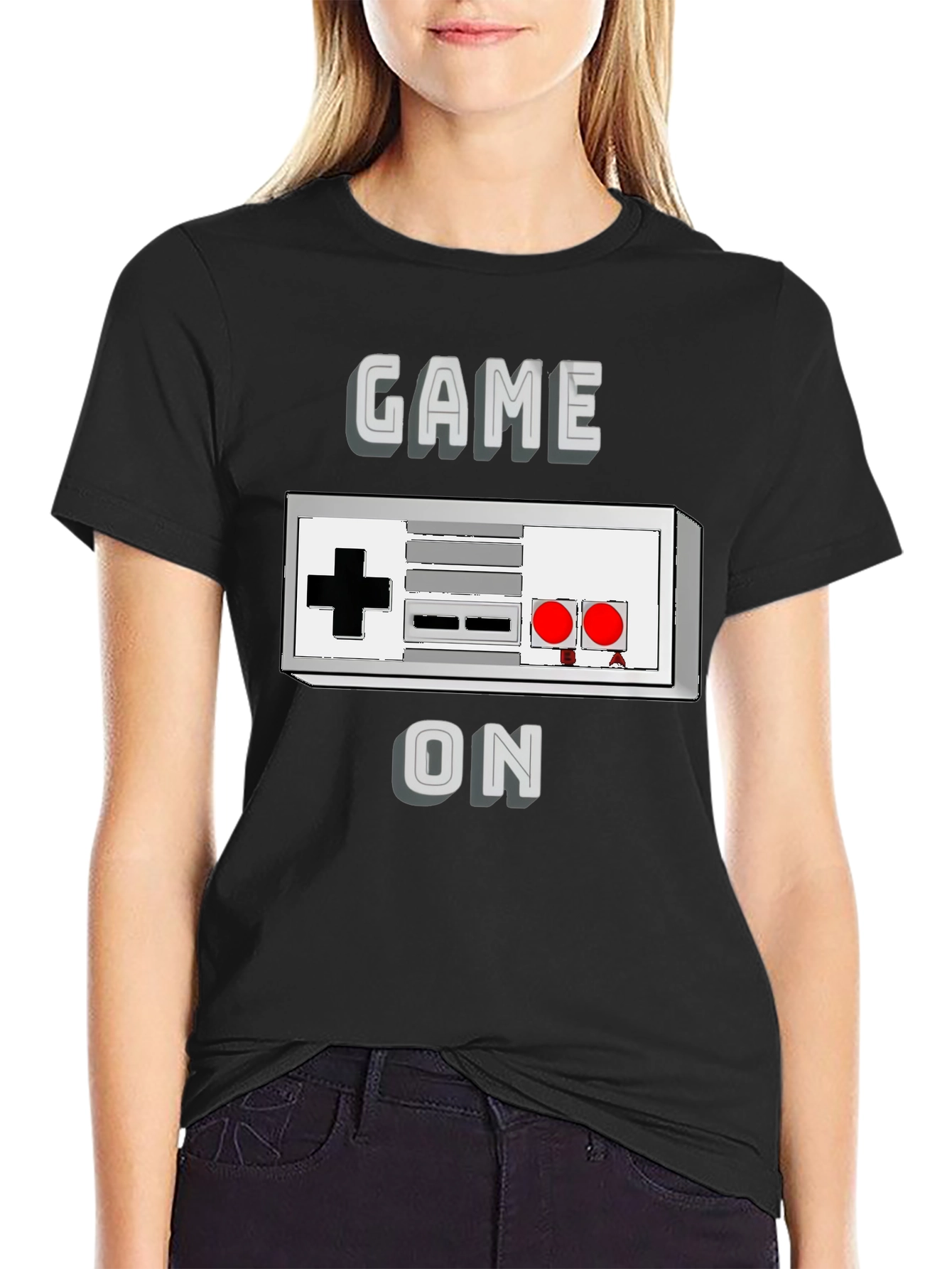 Black Game On Retro Controller T-Shirt view 2