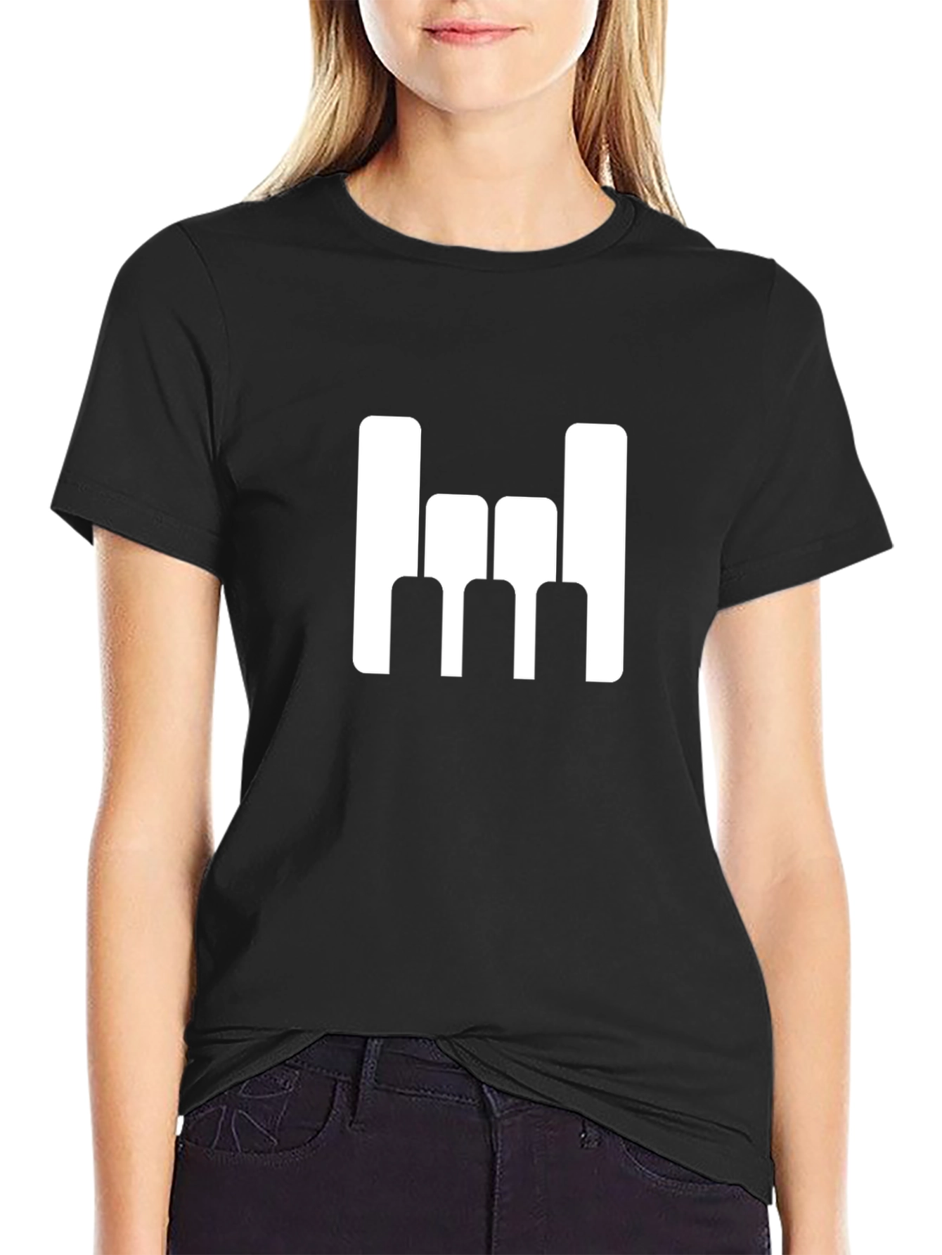 Black Modern Minimalist Graphic Tee - Black view 2