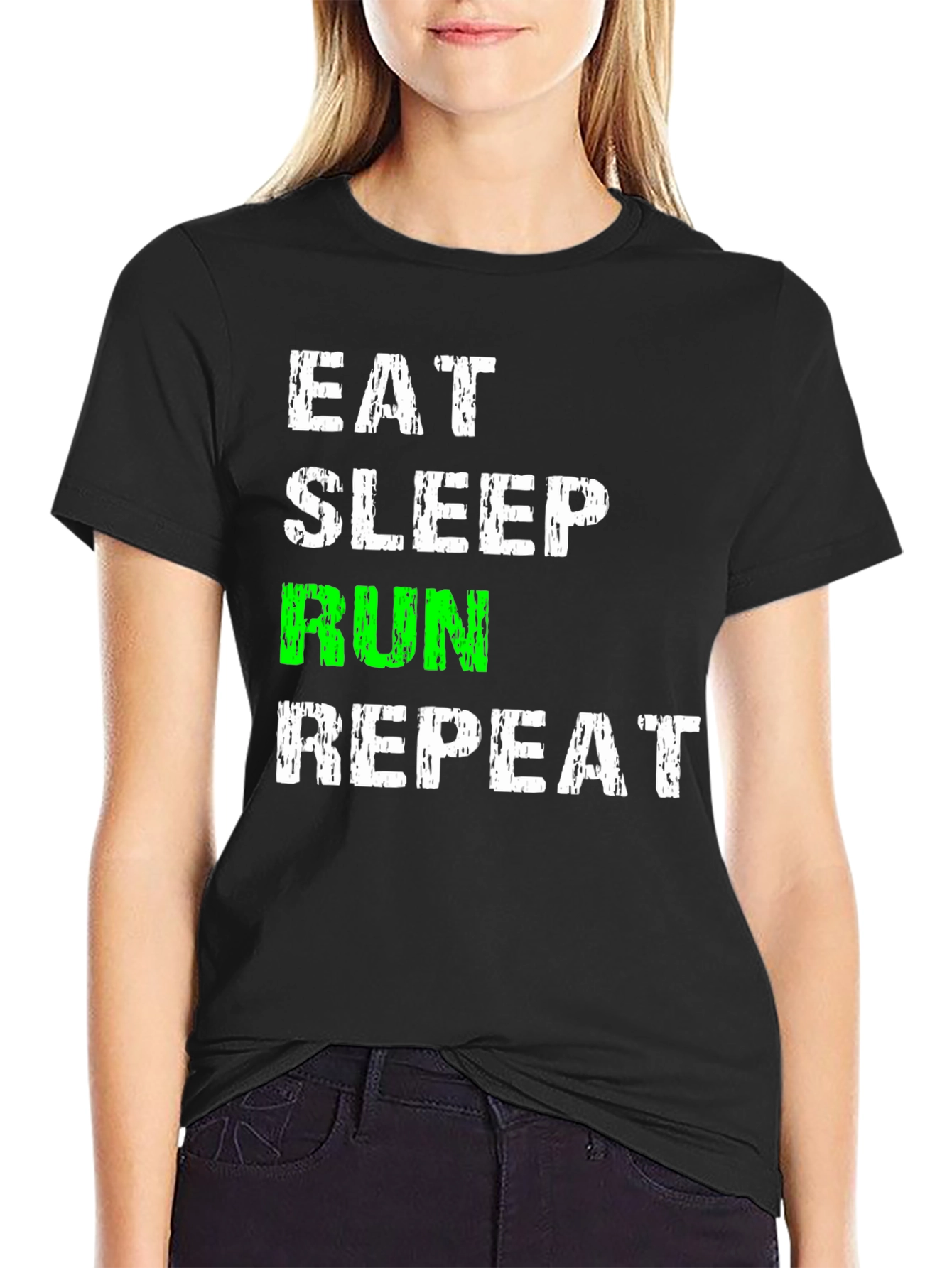 Black Eat Sleep Run Repeat Black Graphic Tee view 2