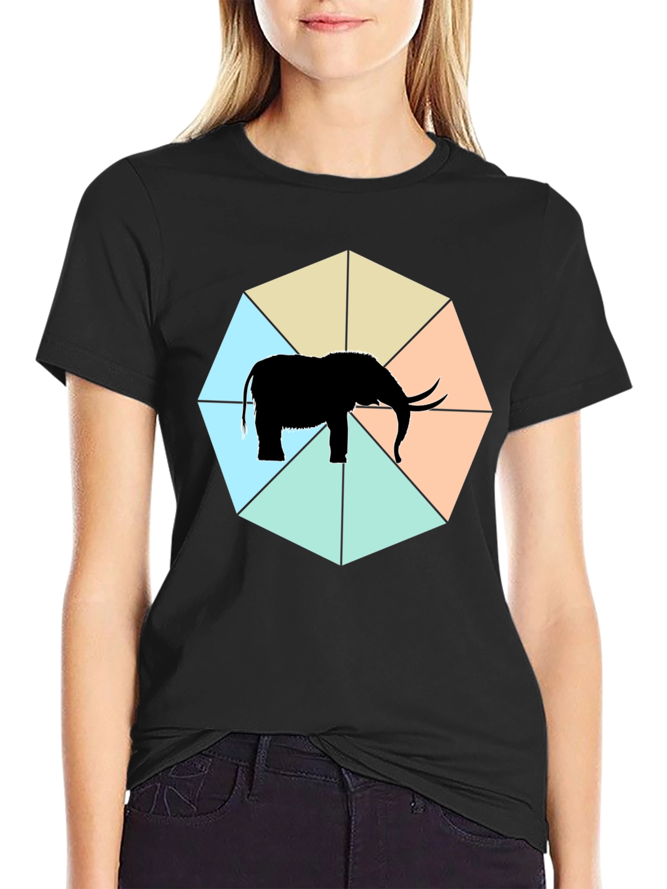 Black Elephant Octagon Graphic Tee - Stylish Men's Black T-Shirt view 2