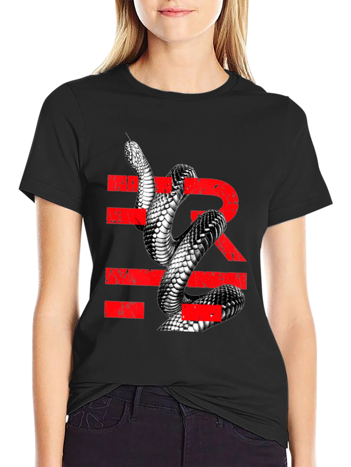 Black Snake Graphic Tee - Men's Black T-Shirt with Reptile Print view 2