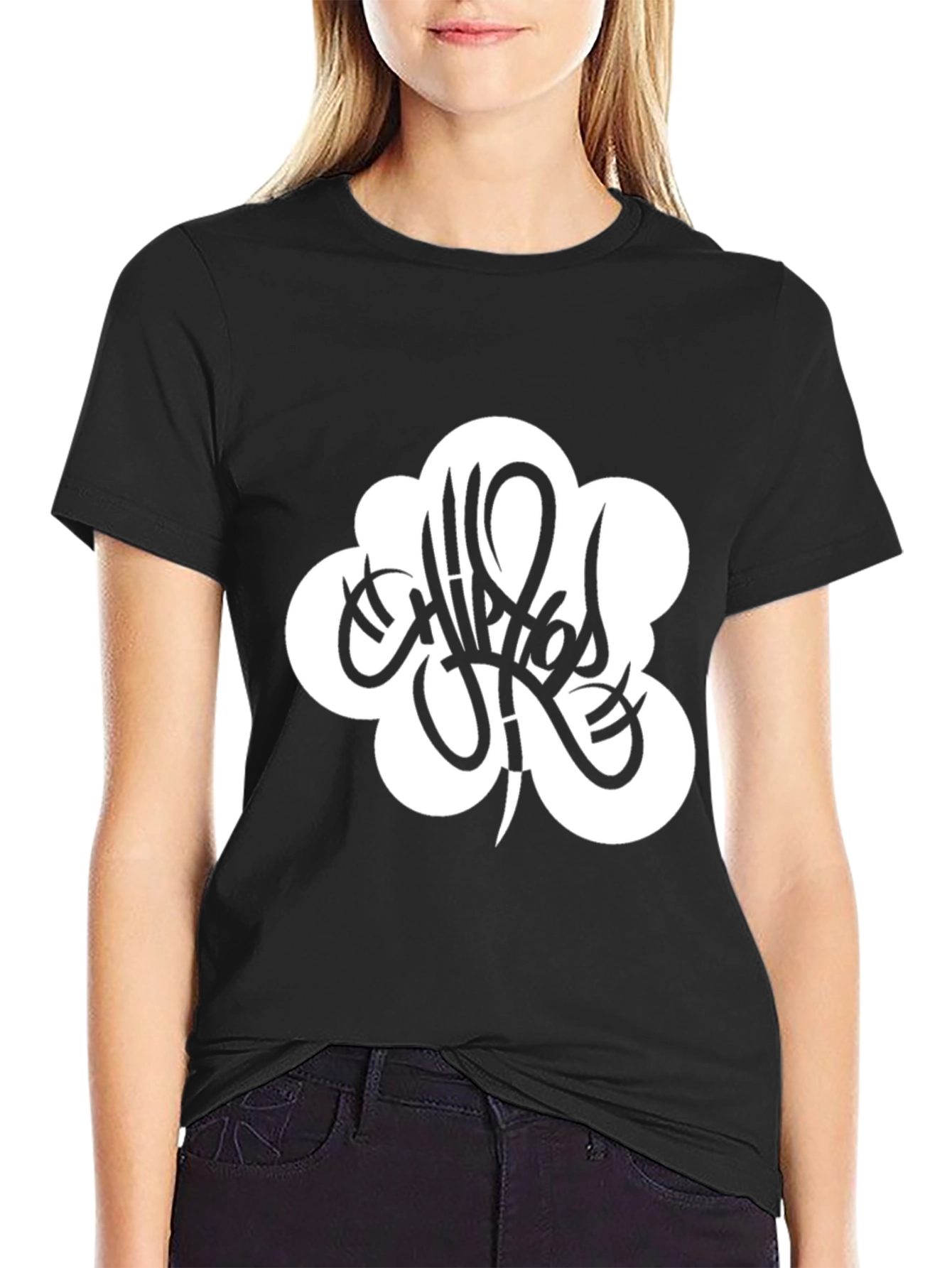 Black Hip Hop Style Graphic Tee - Black view 2