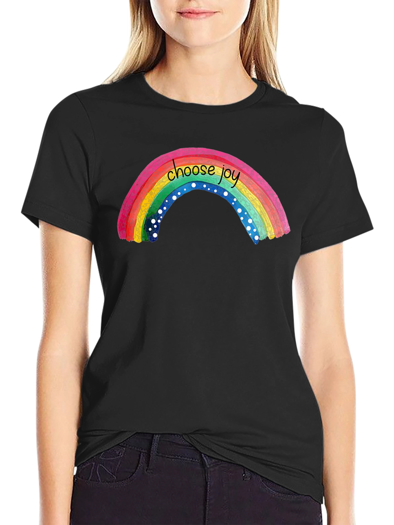 Black Choose Joy Rainbow Graphic T-Shirt - Black view 2