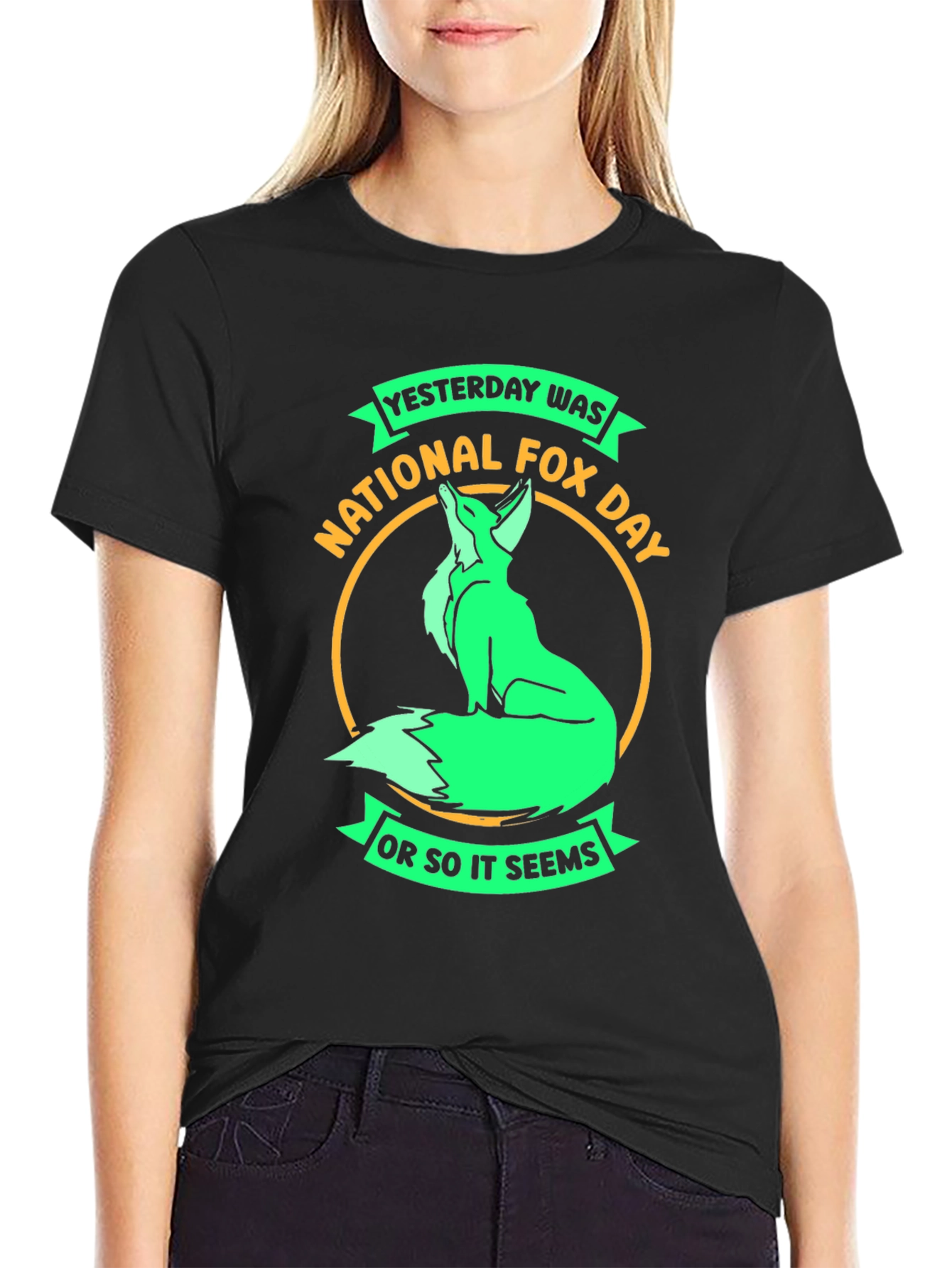Black National Fox Day T-Shirt - Funny Sarcastic Tee view 2