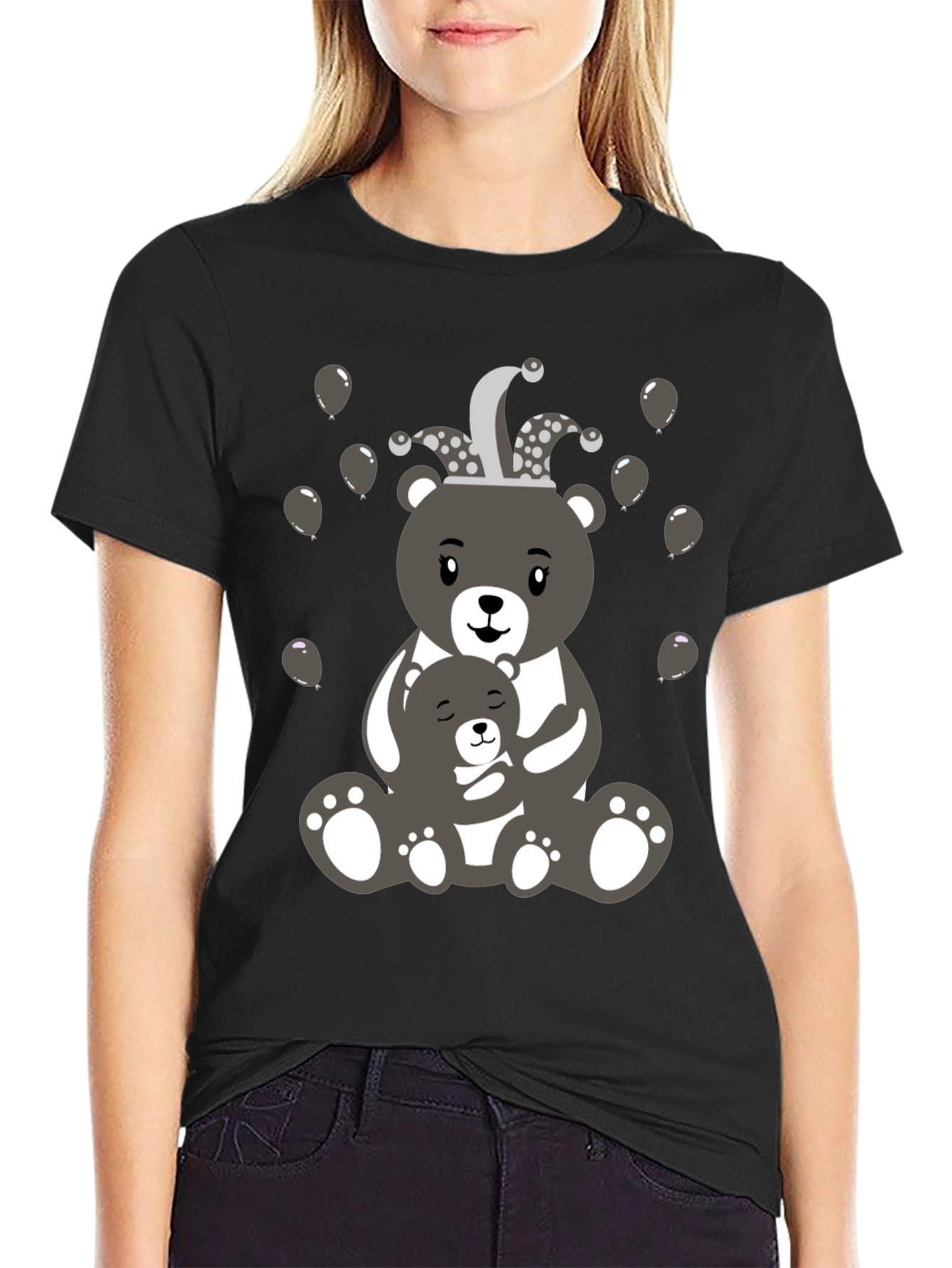 Black Cute Bear Family T-Shirt view 2