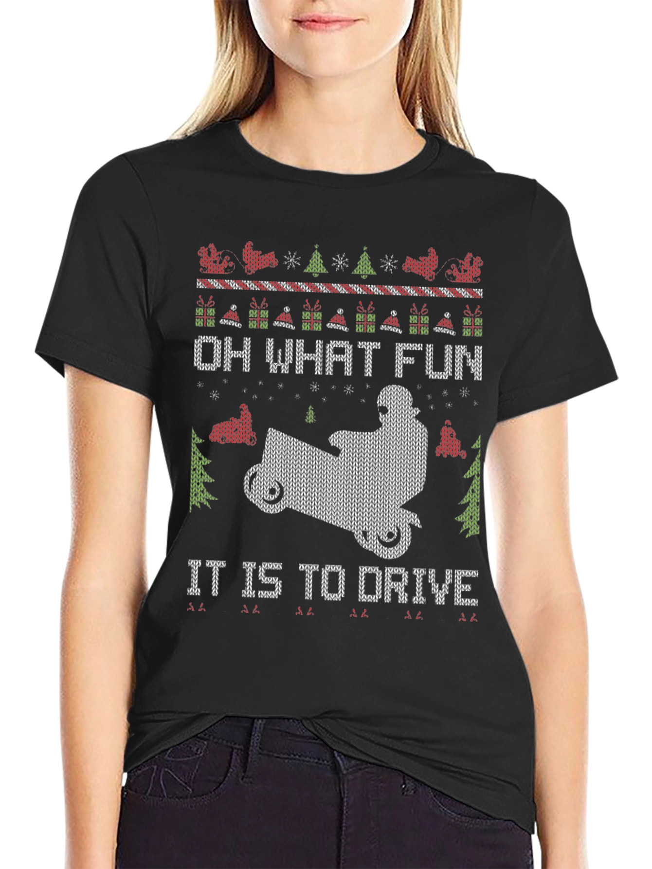 Black Ugly Christmas Snowmobile T-Shirt view 2