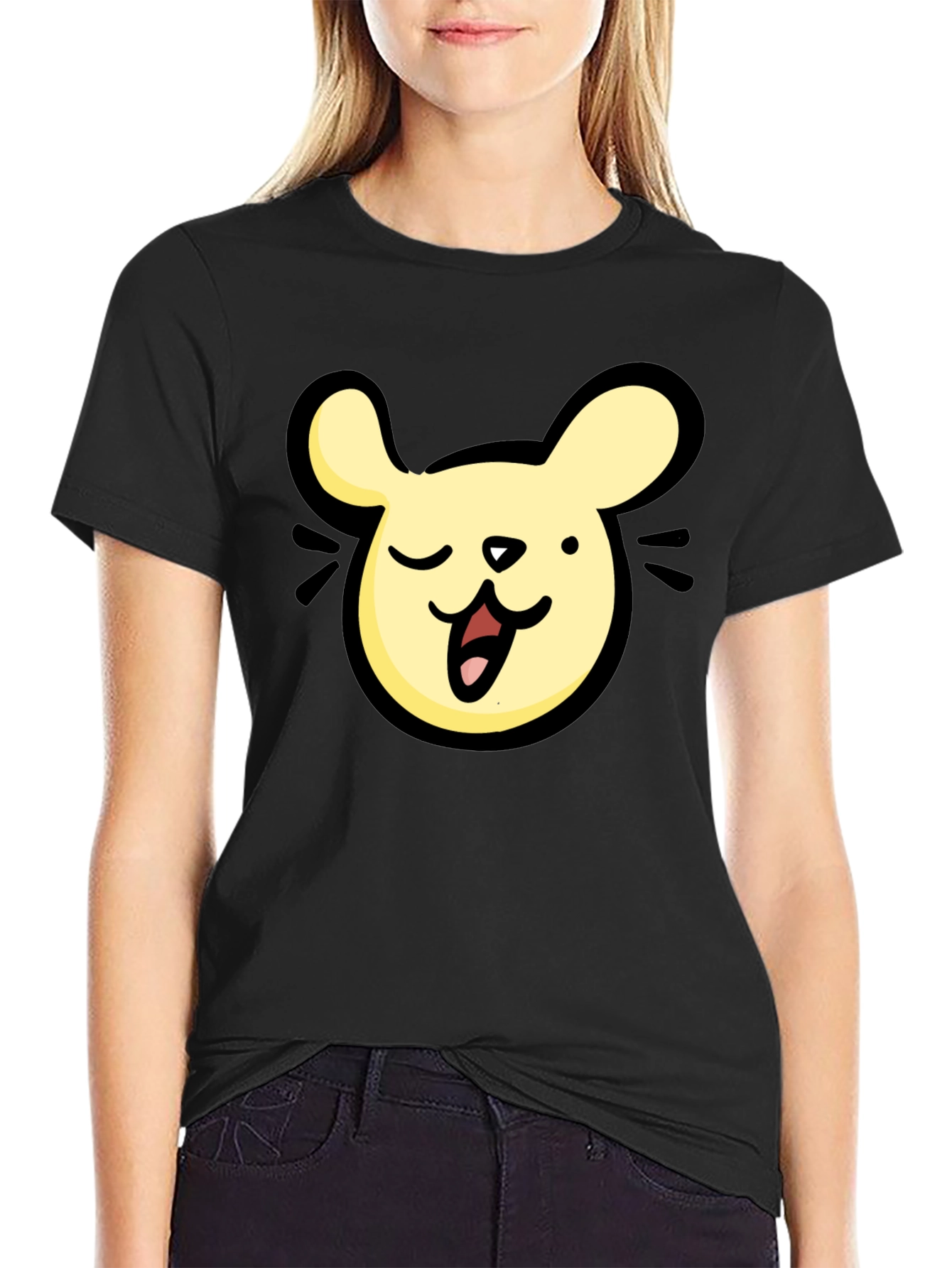 Black Cartoon Animal Graphic Black T-Shirt view 2