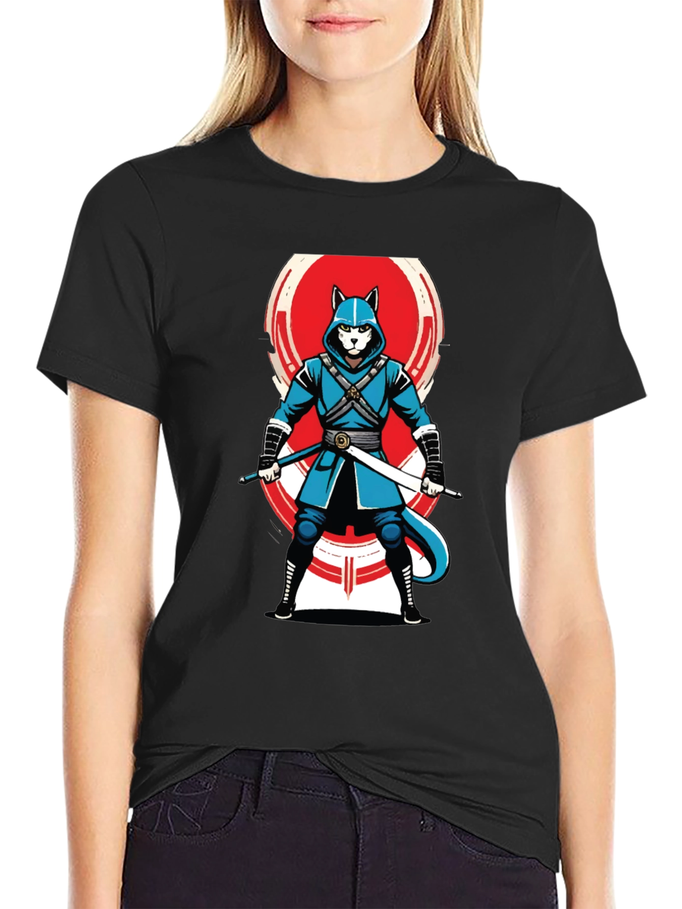 Black Ninja Cat T-Shirt - Cool Graphic Tee for Anime Fans view 2