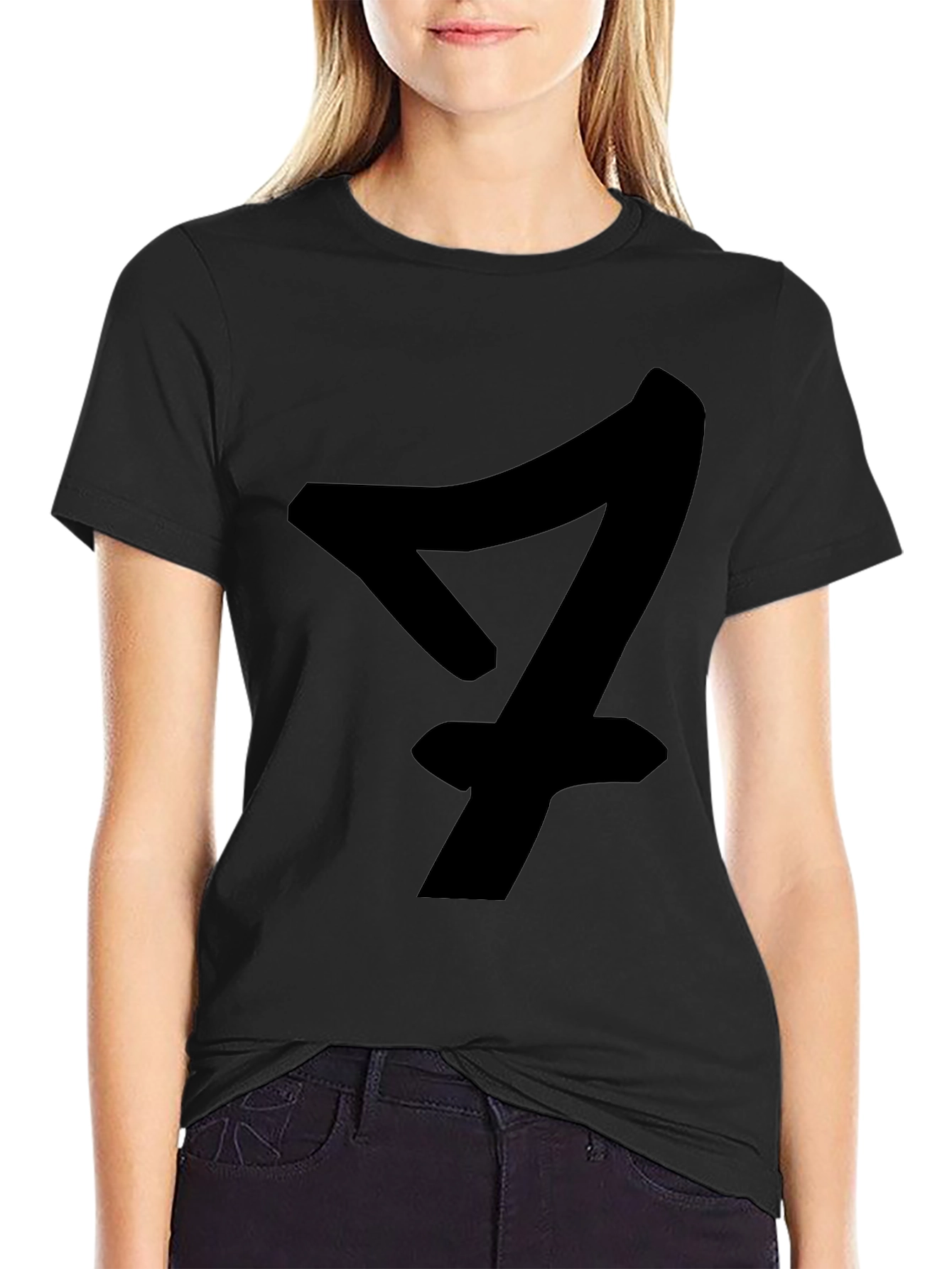 Black Black T-Shirt with Bold Number Seven Design view 2