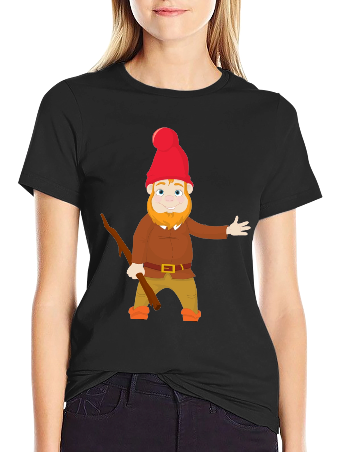 Black Gnome Graphic T-Shirt - Whimsical Cartoon Design view 2