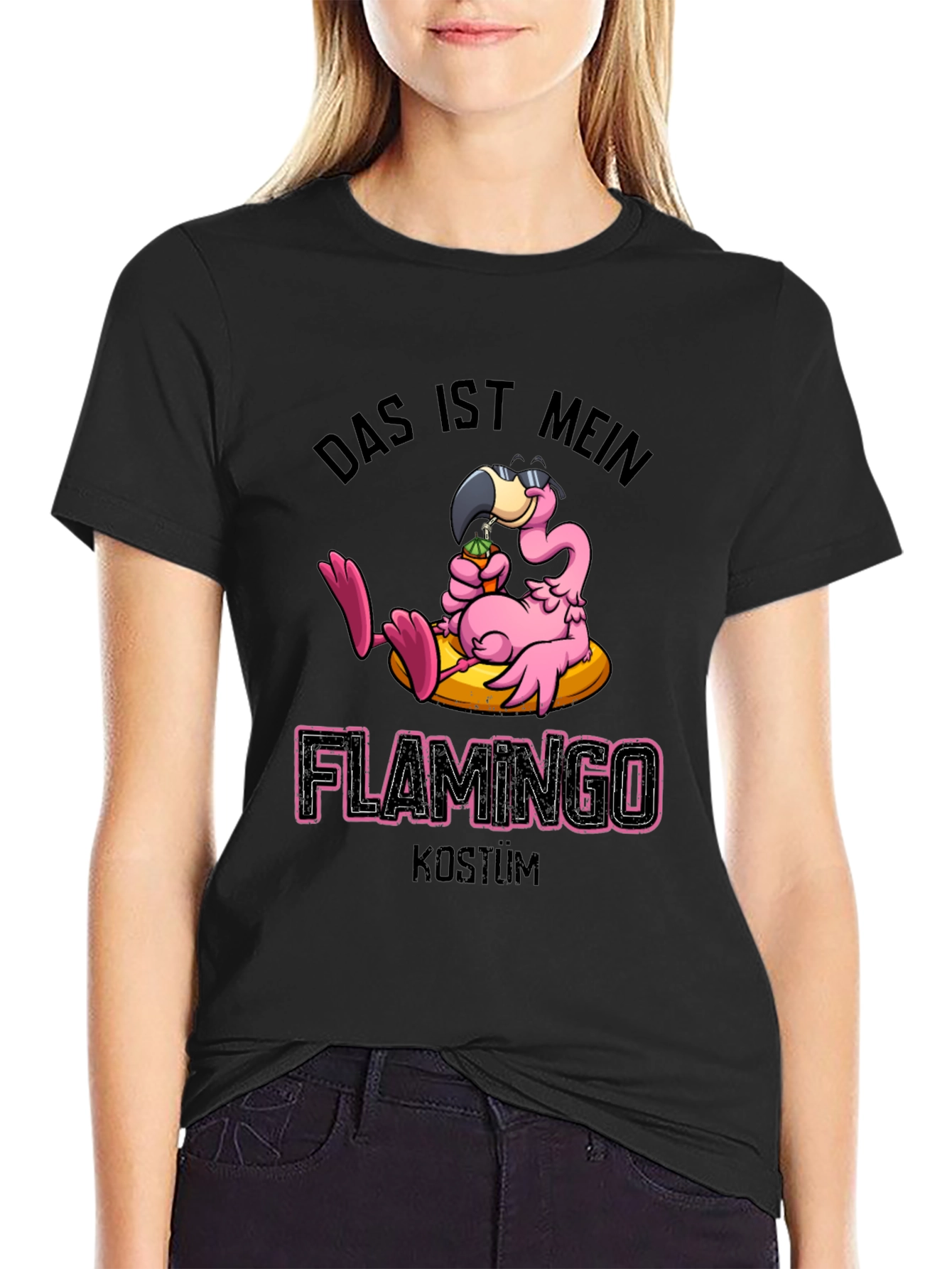 Black Funny Flamingo Costume T-Shirt view 2