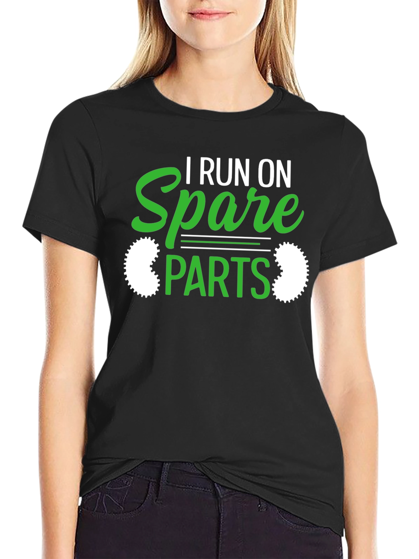 Black I Run On Spare Parts Funny Graphic T-Shirt view 2