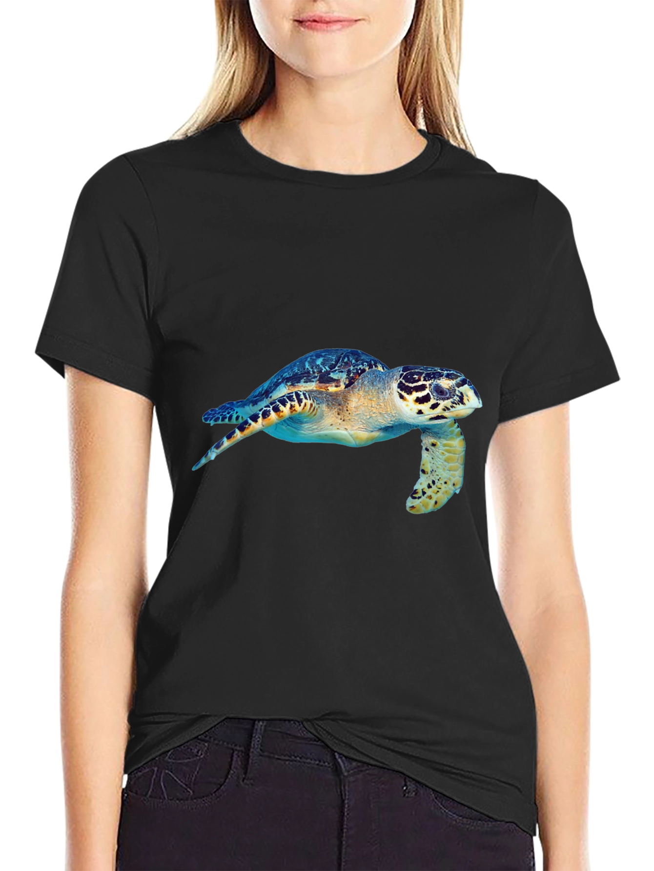 Black Sea Turtle Graphic Tee - Black Cotton Blend view 2