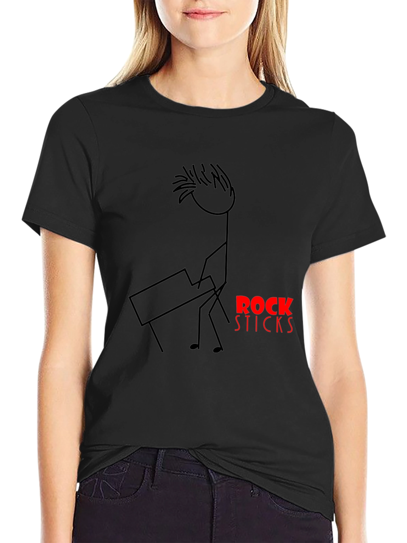 Black Rock Sticks Graphic T-Shirt - Black Cotton Tee view 2
