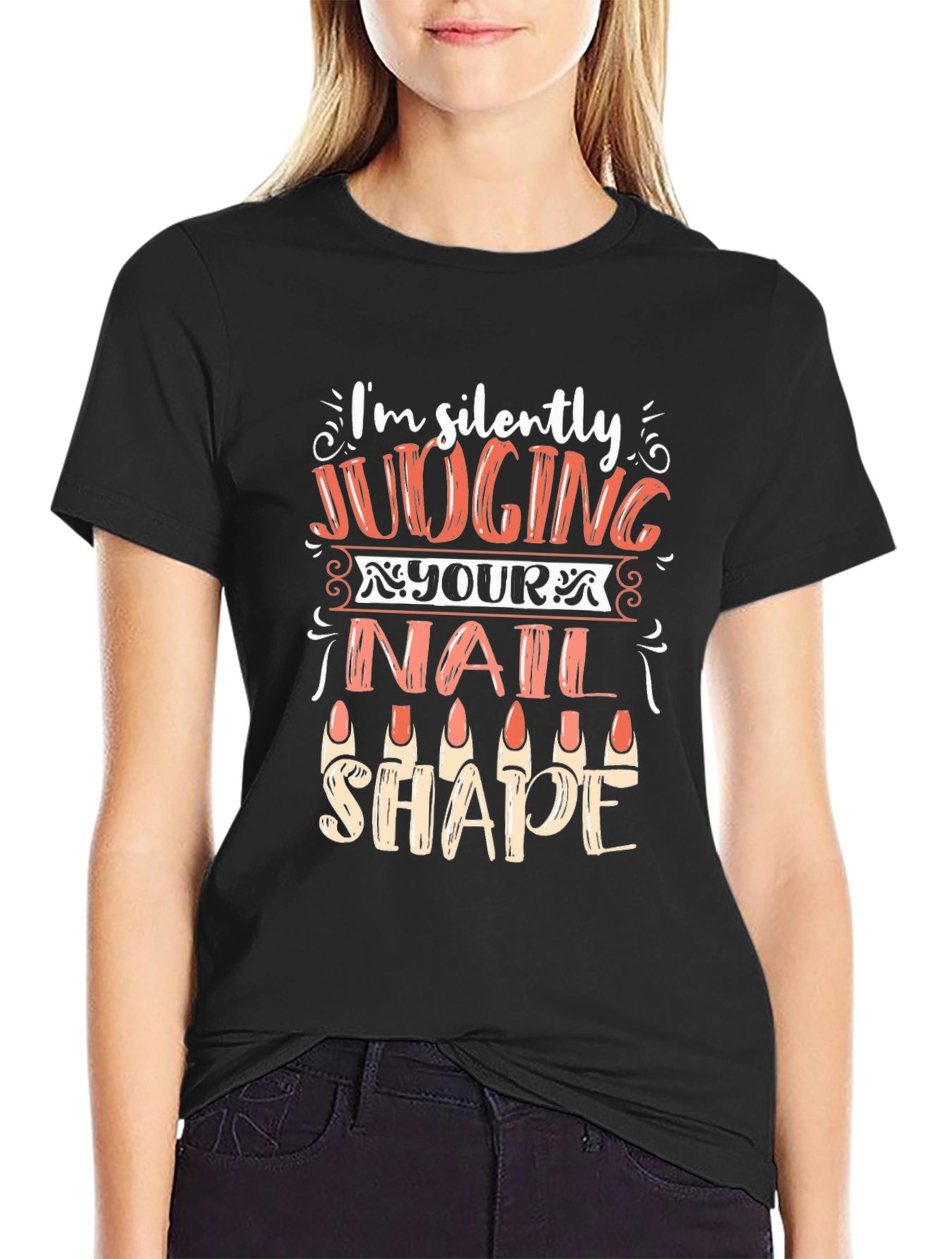Black Funny Nail Shape Judging T-Shirt view 2