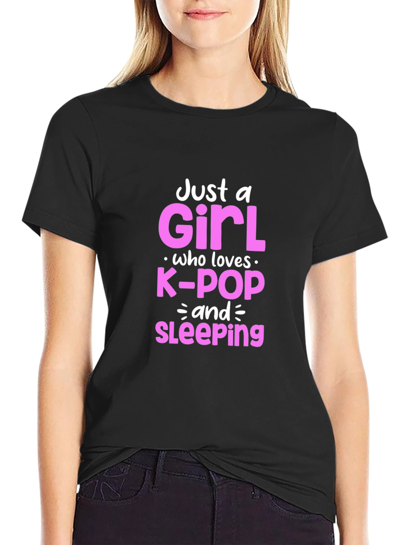K-Pop Girl's Tee - Just a Girl Who Loves K-Pop & Sleeping T-Shirt - 2