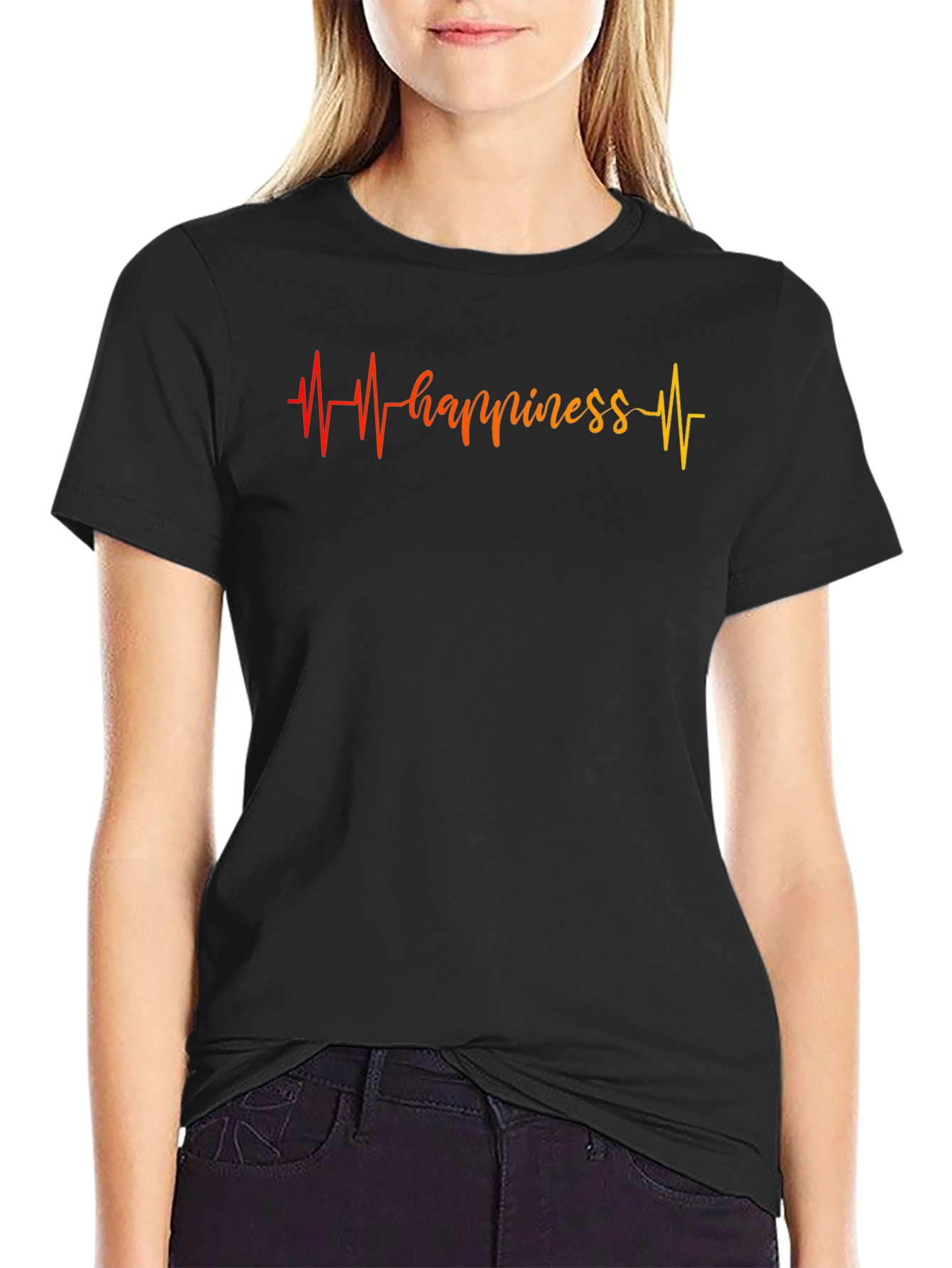 Black Happiness Heartbeat Graphic T-Shirt - Comfort Fit view 2