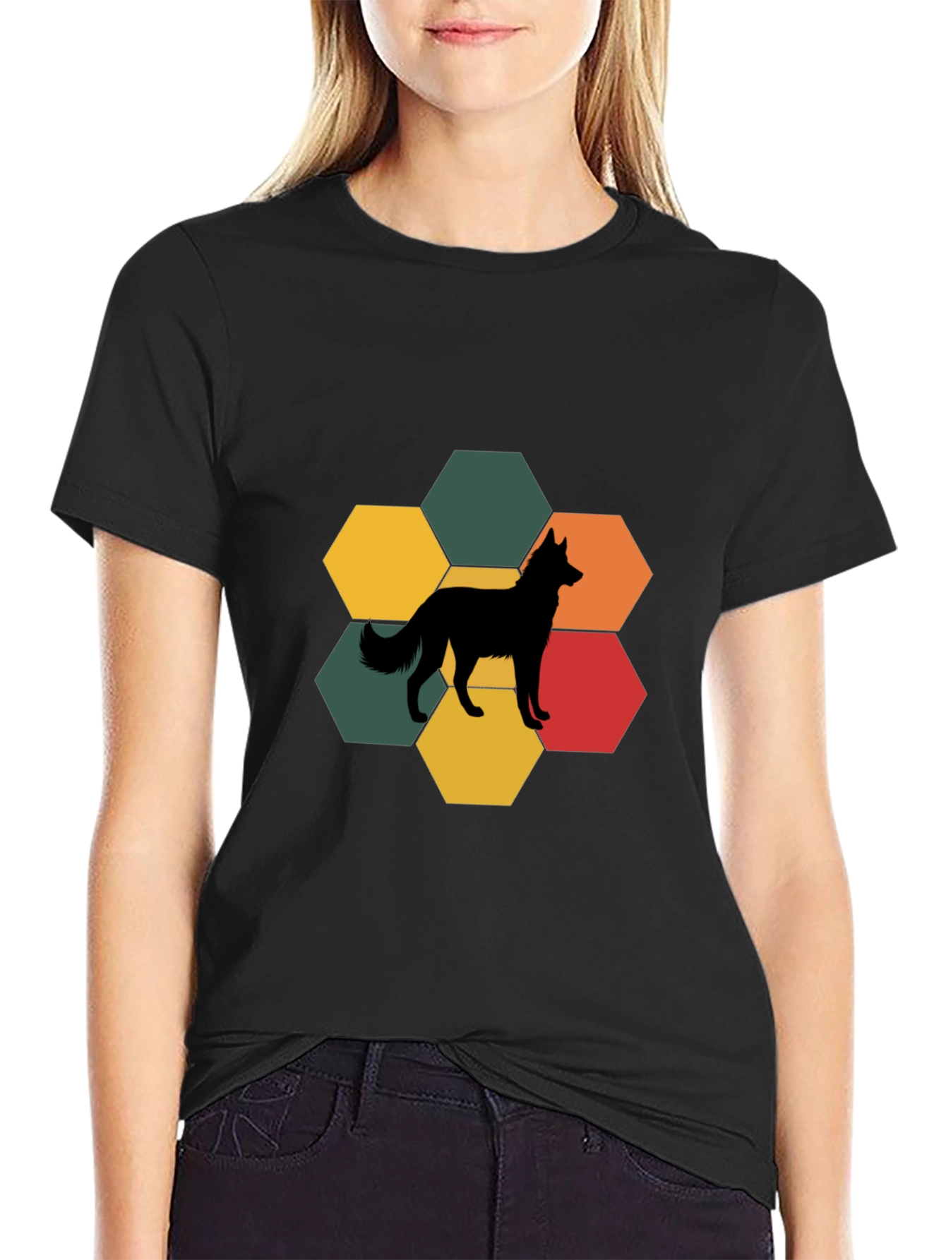 Black Dog Silhouette Hexagon T-Shirt view 2