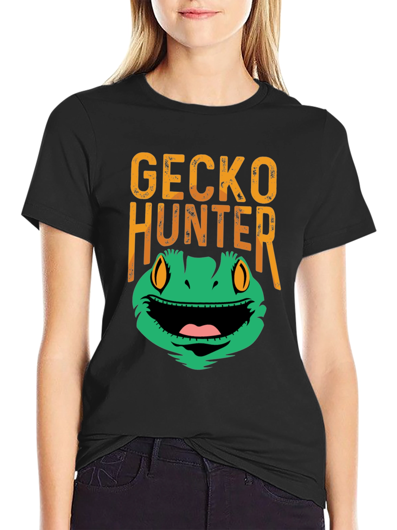 Black Gecko Hunter Funny Graphic Tee view 2