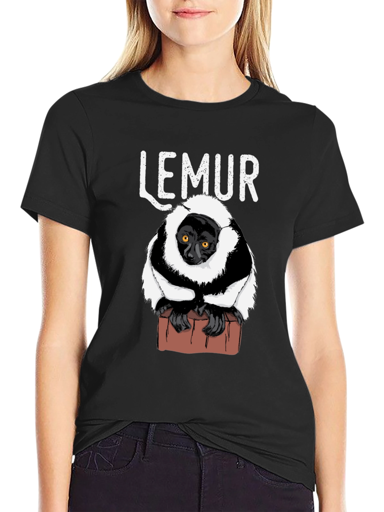 Black Lemur Graphic Print Black T-Shirt view 2