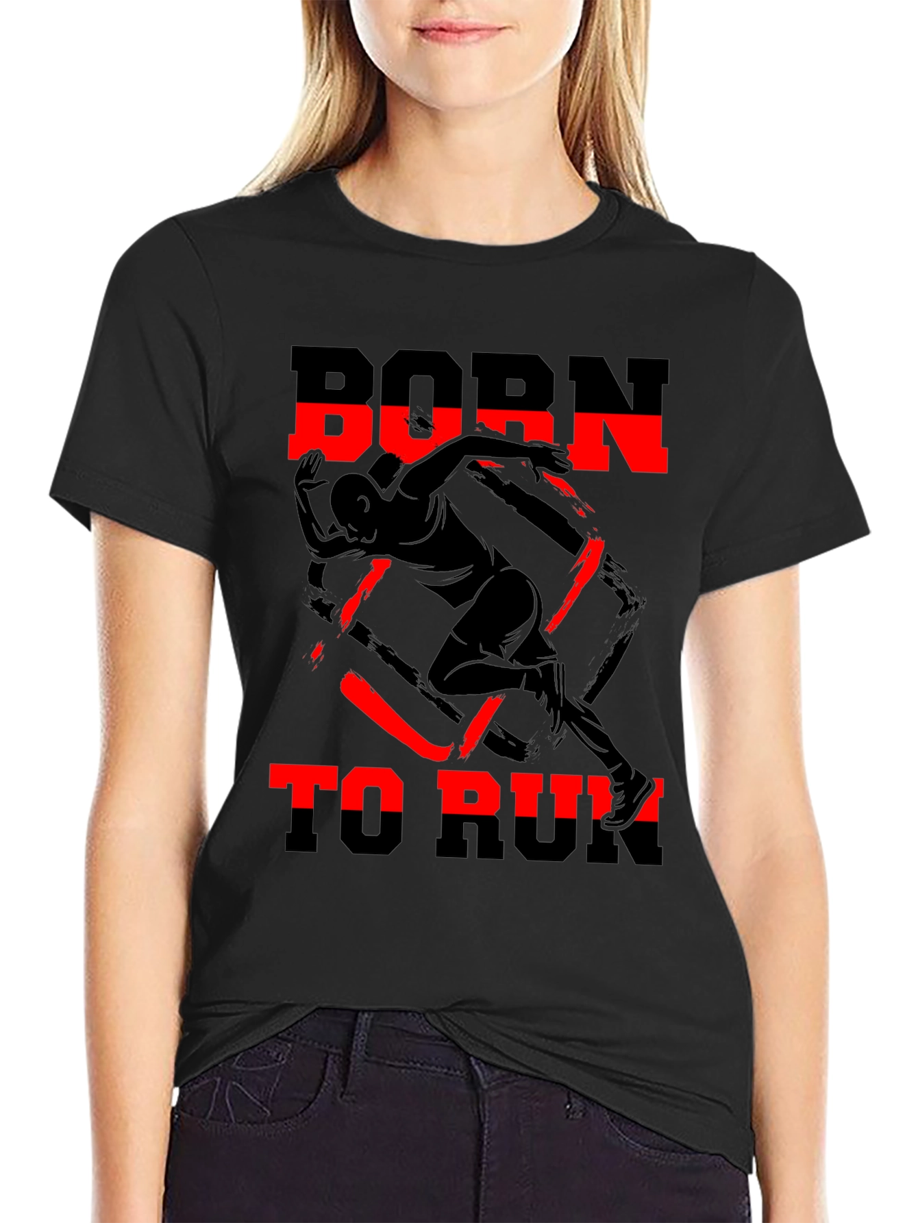 Black Born to Run Graphic Tee - Black Cotton T-Shirt view 2