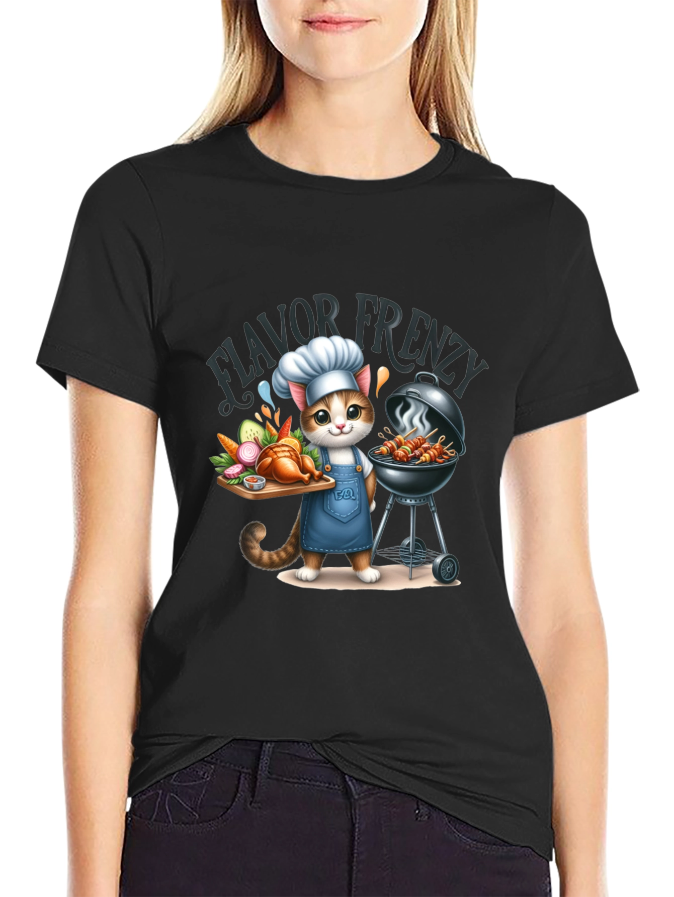 Black Flavor Frenzy Cat Chef T-Shirt view 2