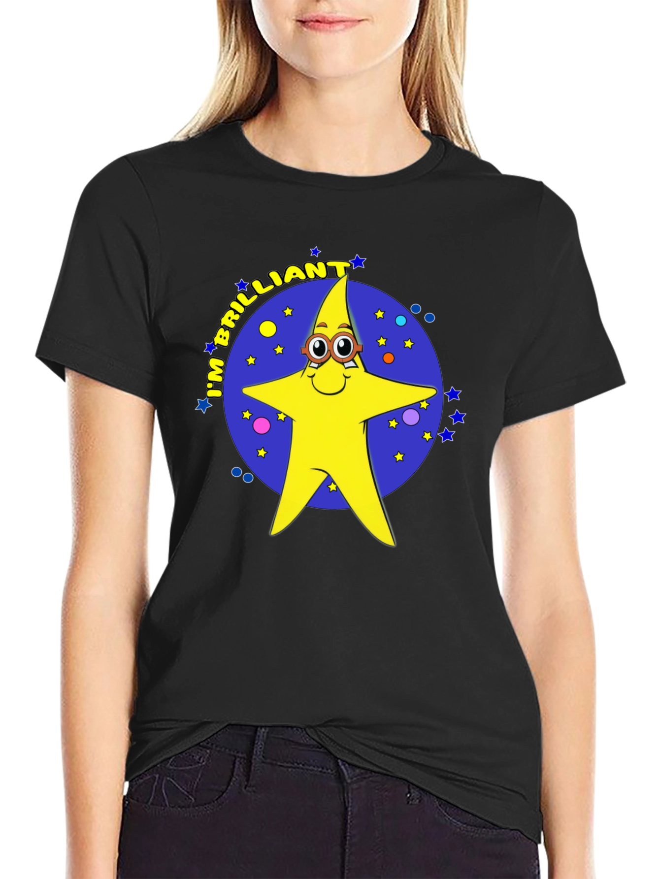 Black Brilliant Star Cartoon Graphic T-Shirt view 2