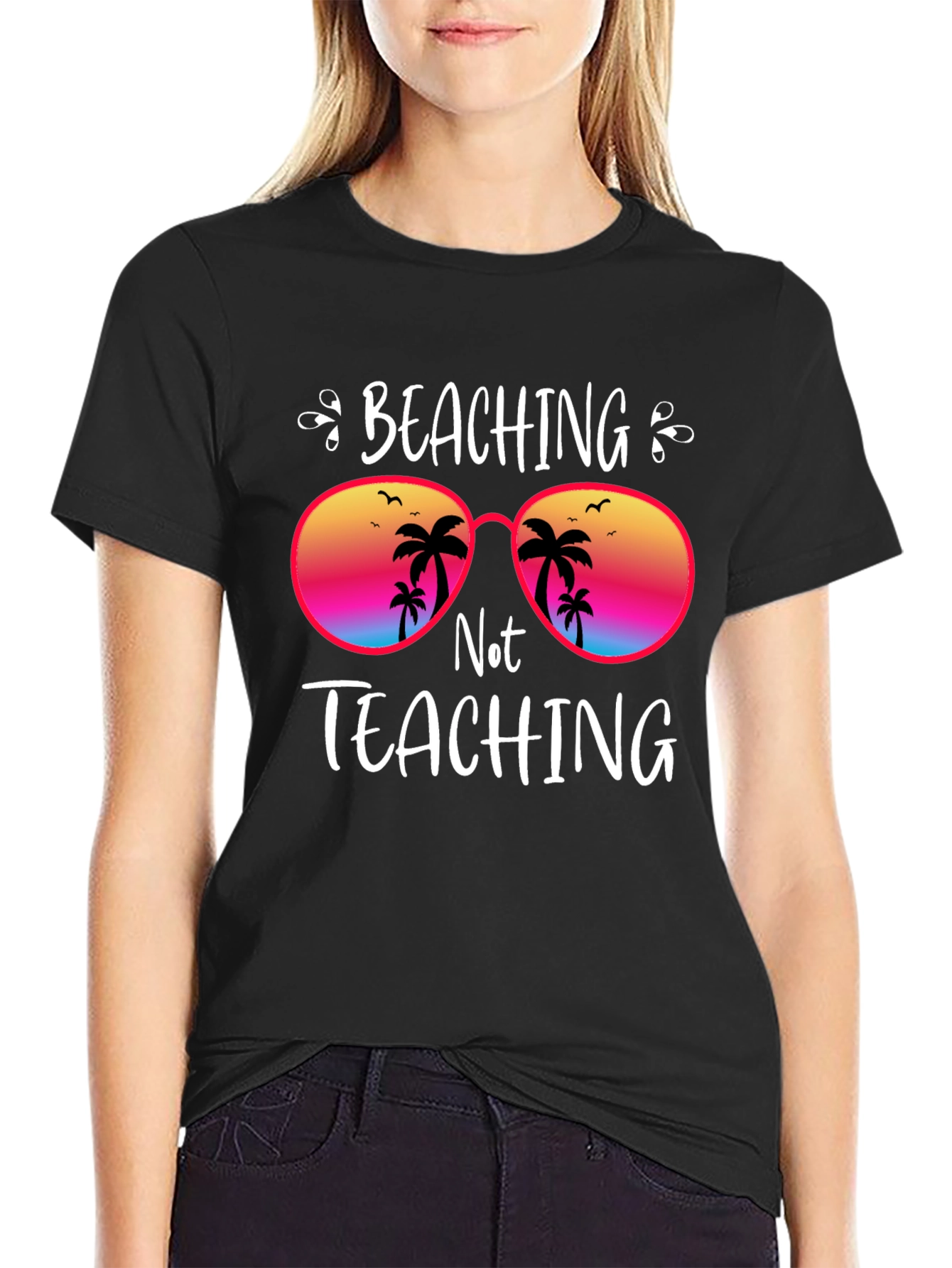 Black Beaching Not Teaching Graphic T-Shirt view 2