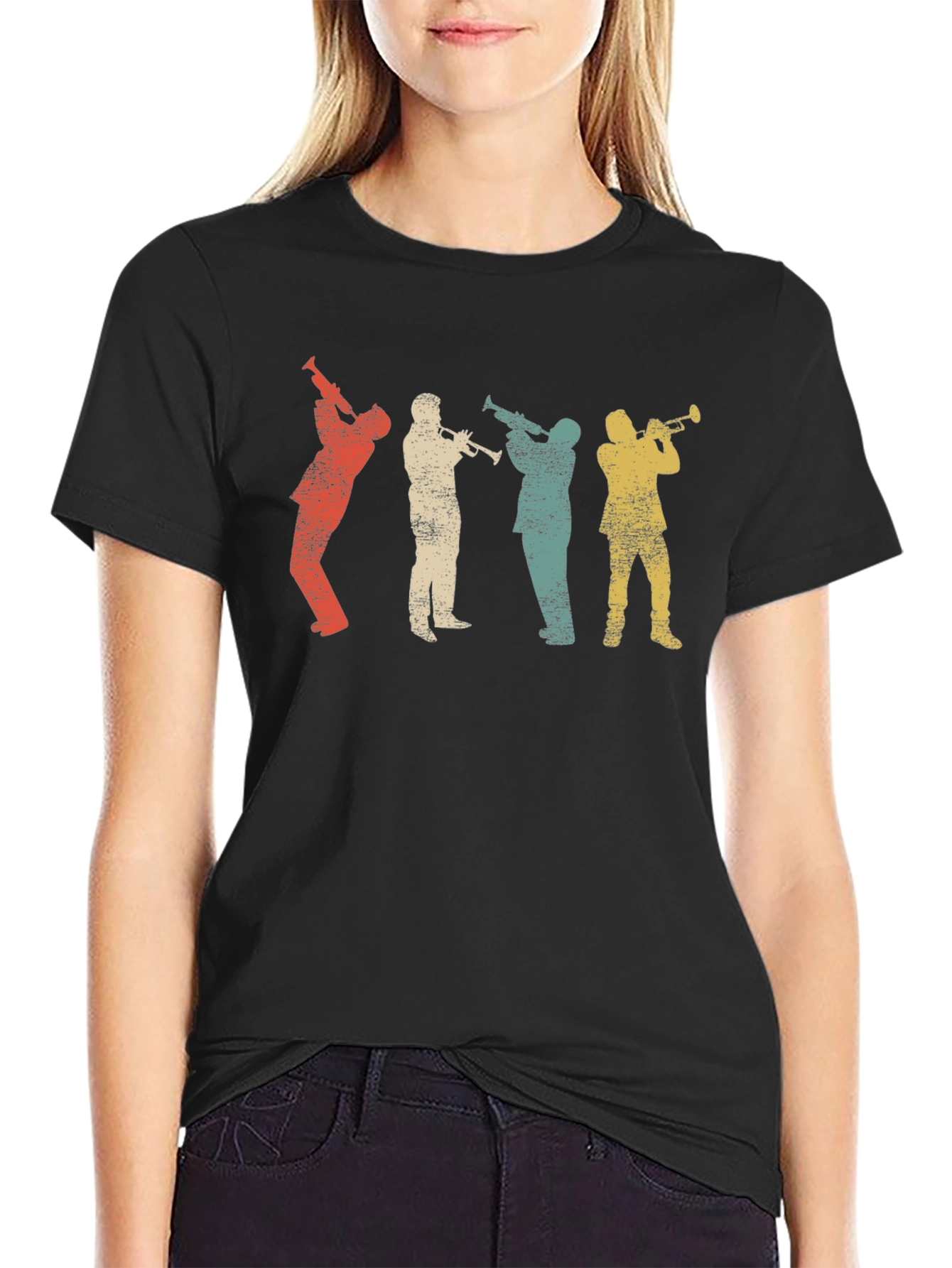 Black Vintage Trumpet Player Graphic T-Shirt view 2