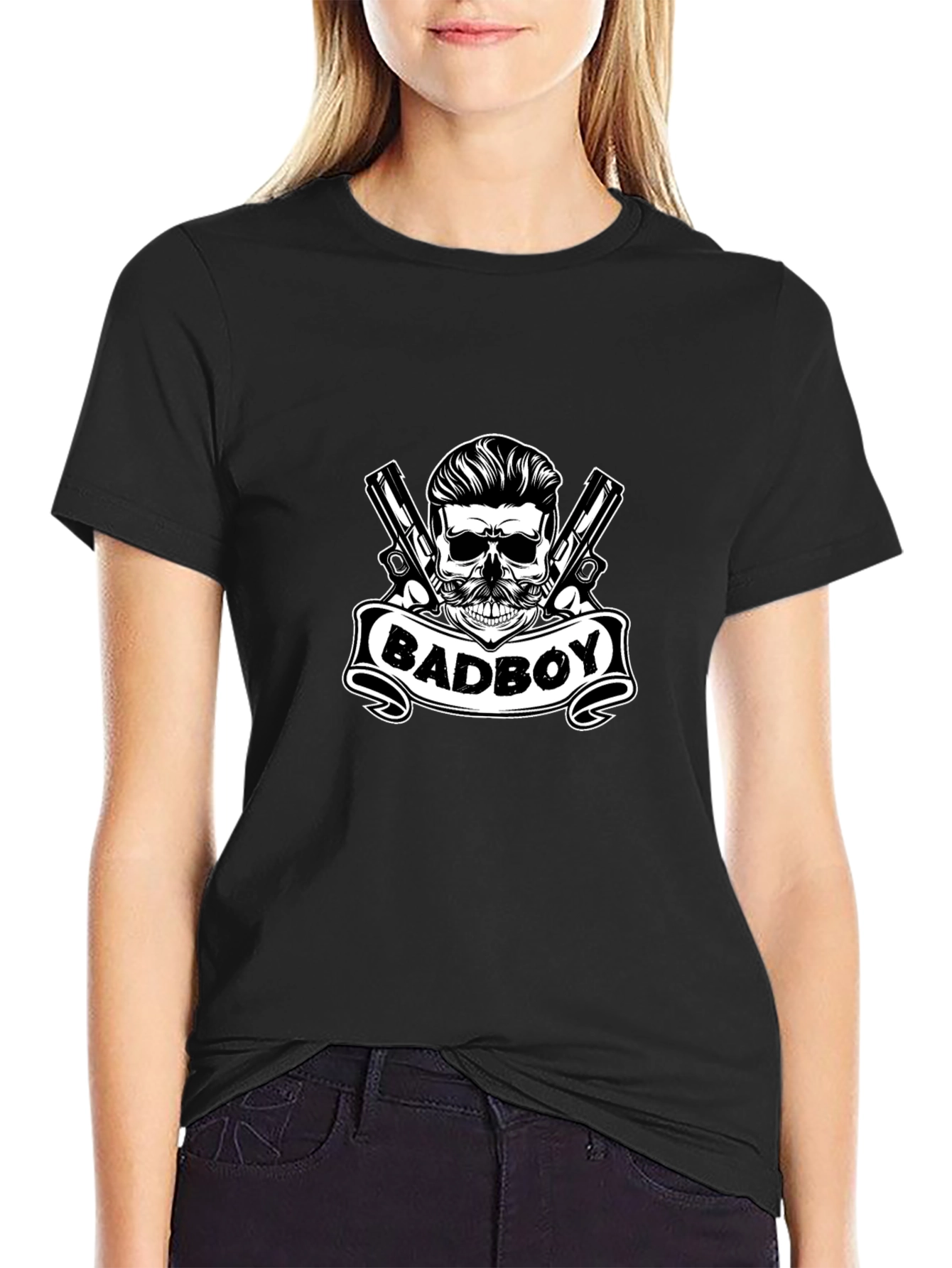 Black Badboy Skull Graphic Tee - Black view 2