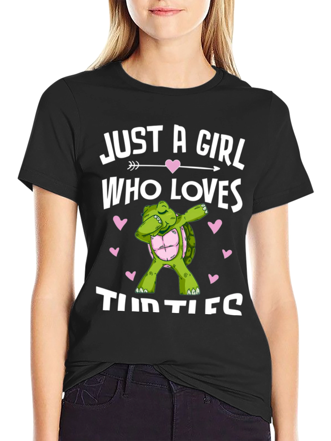 Black Girl Loves Turtles T-Shirt Dab Turtle Black Cotton Tee view 2
