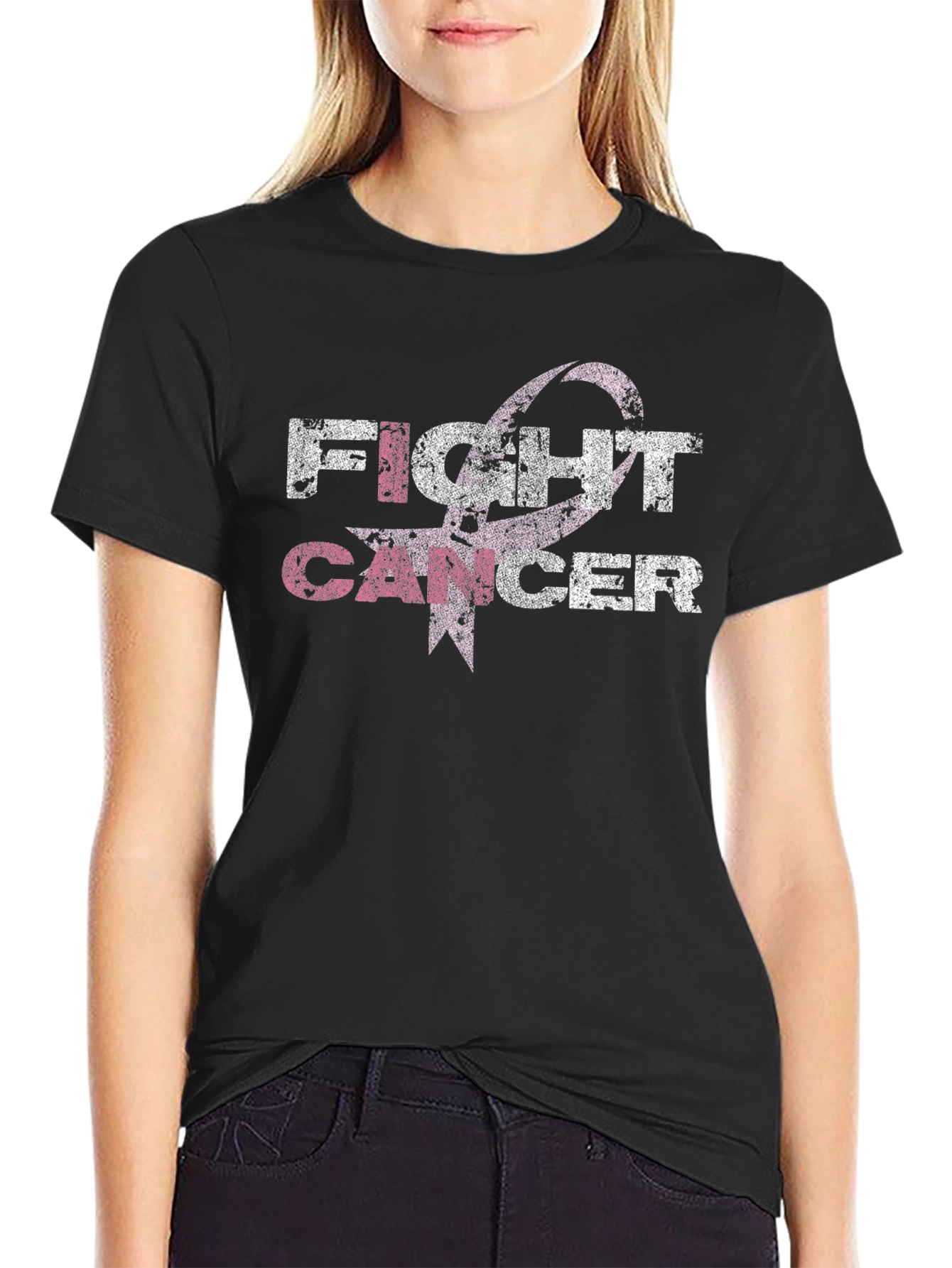 Black Fight Cancer Awareness Ribbon Graphic T-Shirt view 2