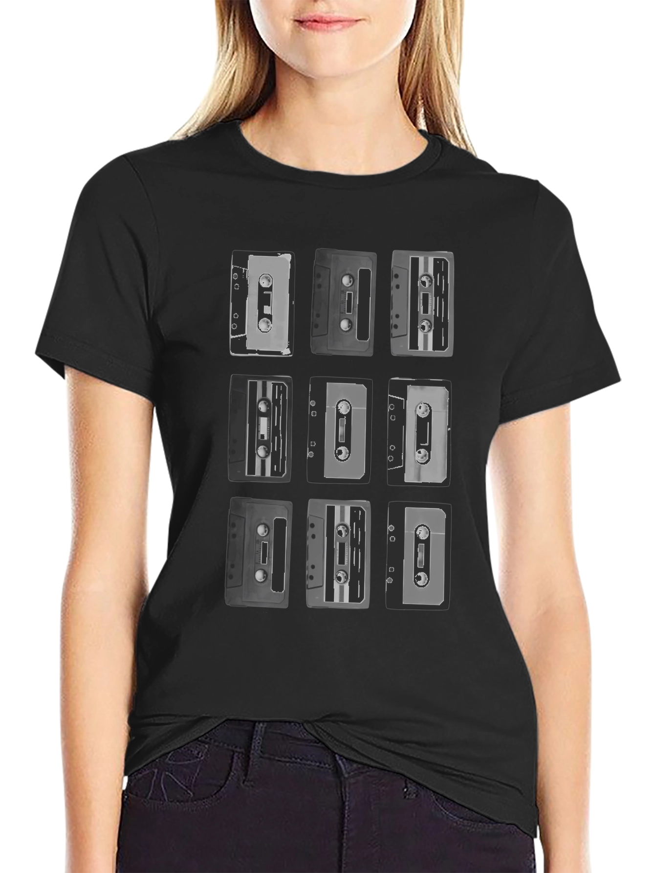 Black Retro Cassette Tape Graphic Tee - Classic Music Lover Shirt view 2