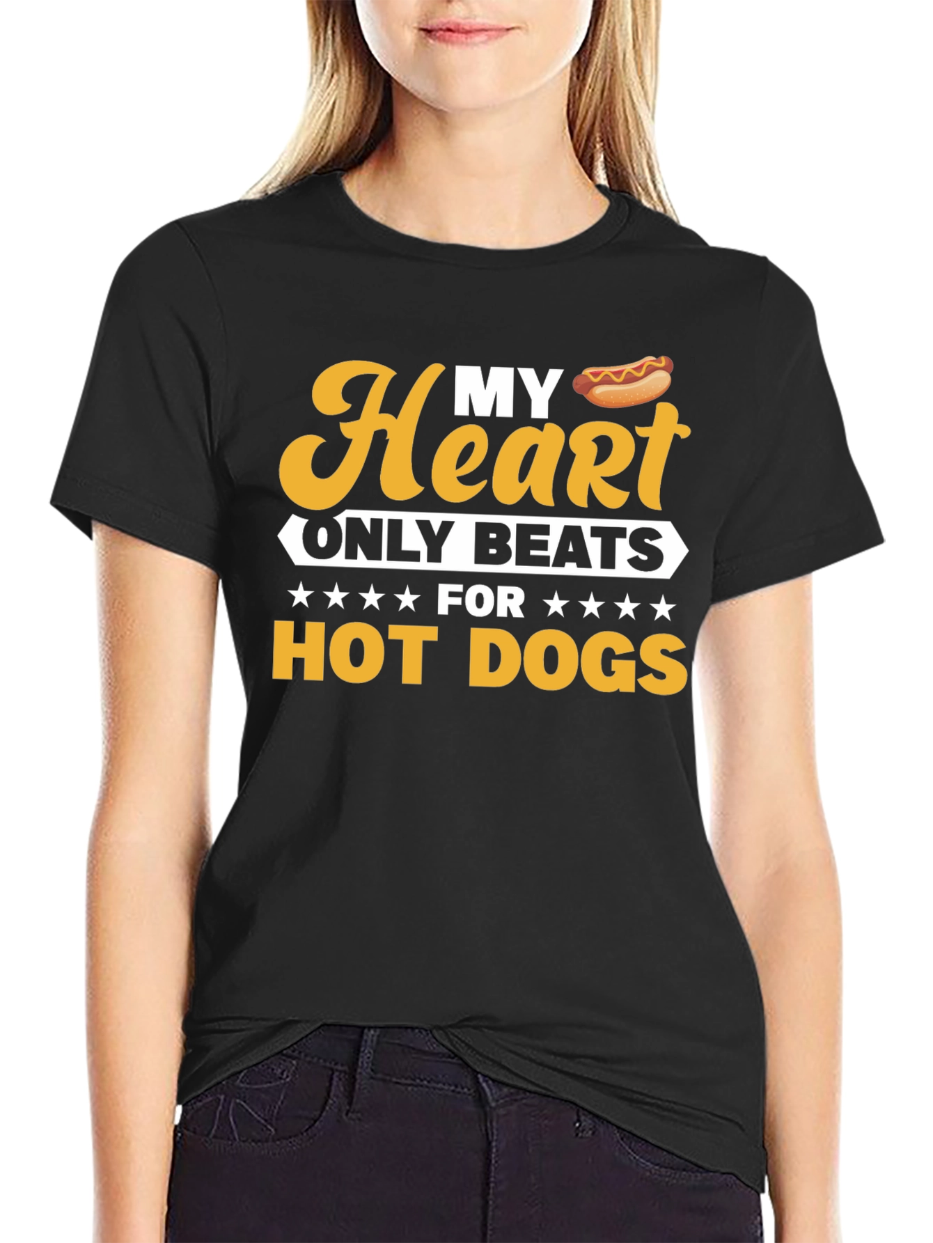 Black Funny Hot Dog Lover T-Shirt - My Heart Beats For Hot Dogs view 2