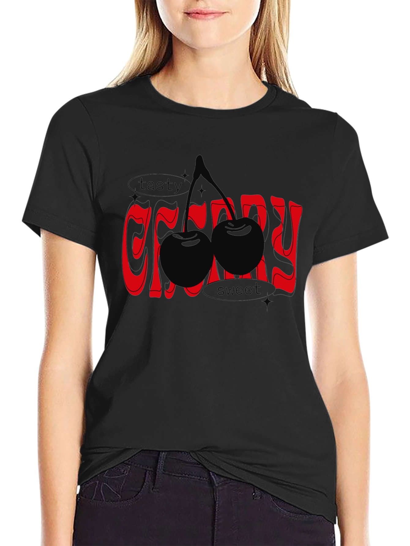 Black Tasty Cherry Graphic Tee - Unisex Black T-Shirt view 2
