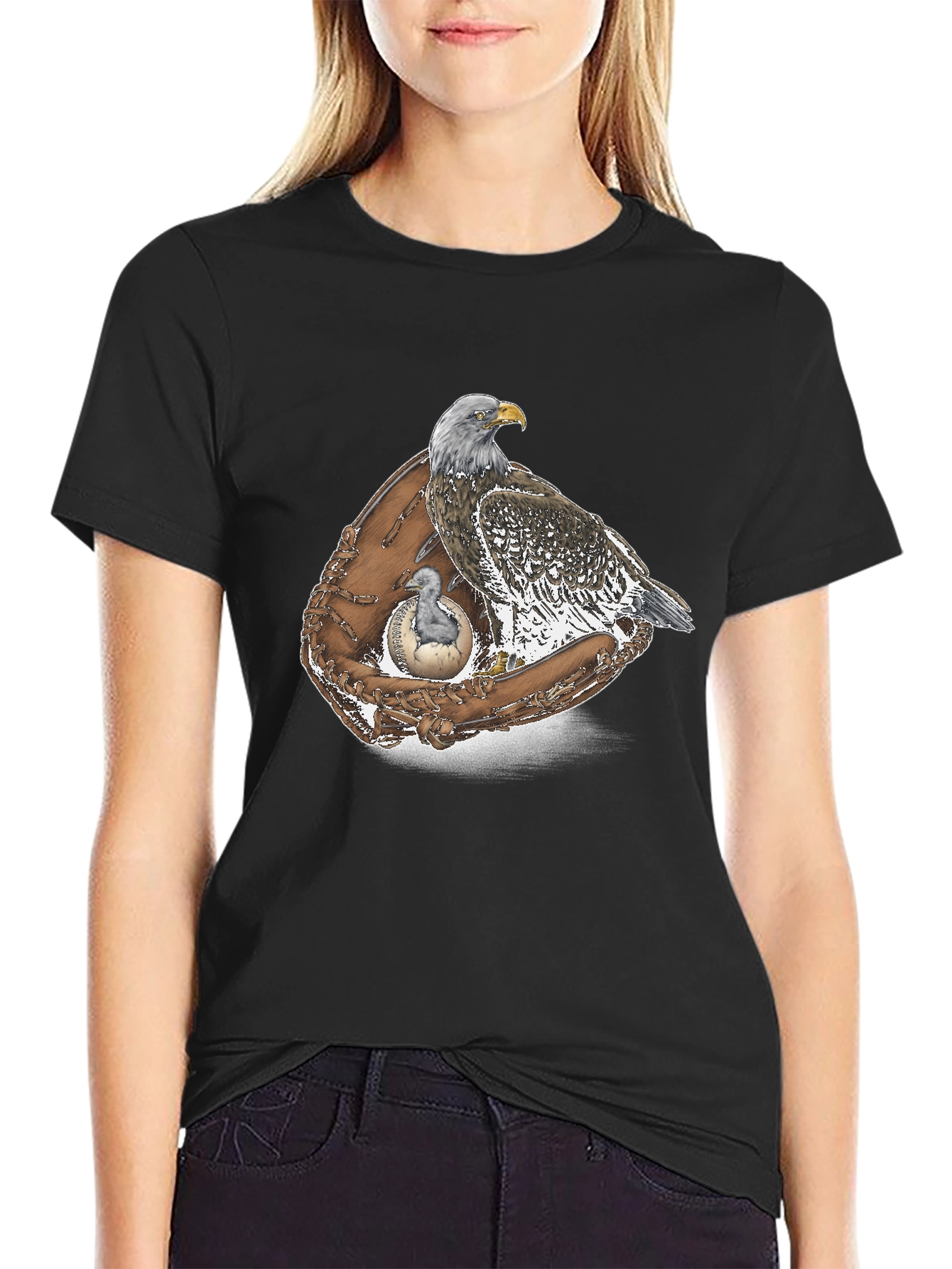 Black Eagle & Baseball Glove Graphic T-Shirt view 2