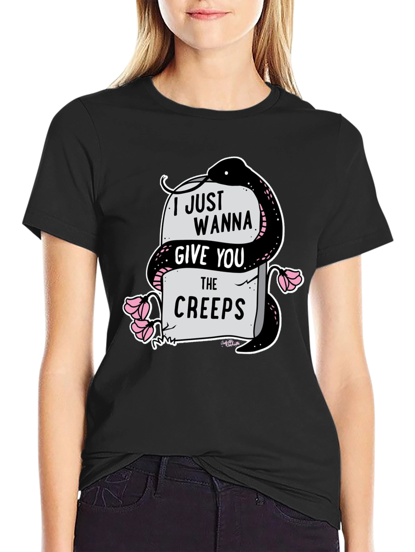 Black I Just Wanna Give You The Creeps Graphic T-Shirt view 2