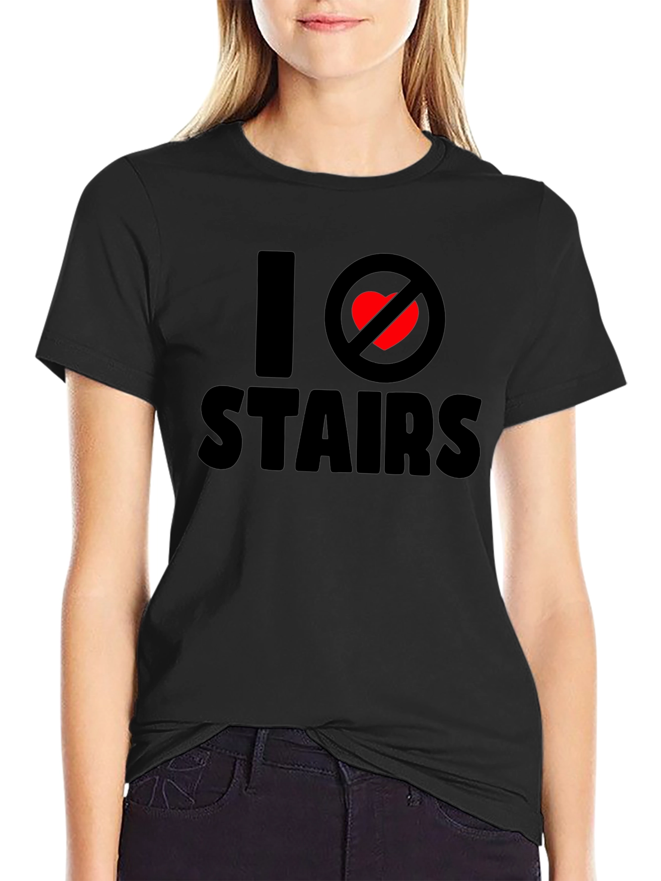 Black I Hate Stairs Graphic Tee - Funny Anti-Stair T-Shirt view 2