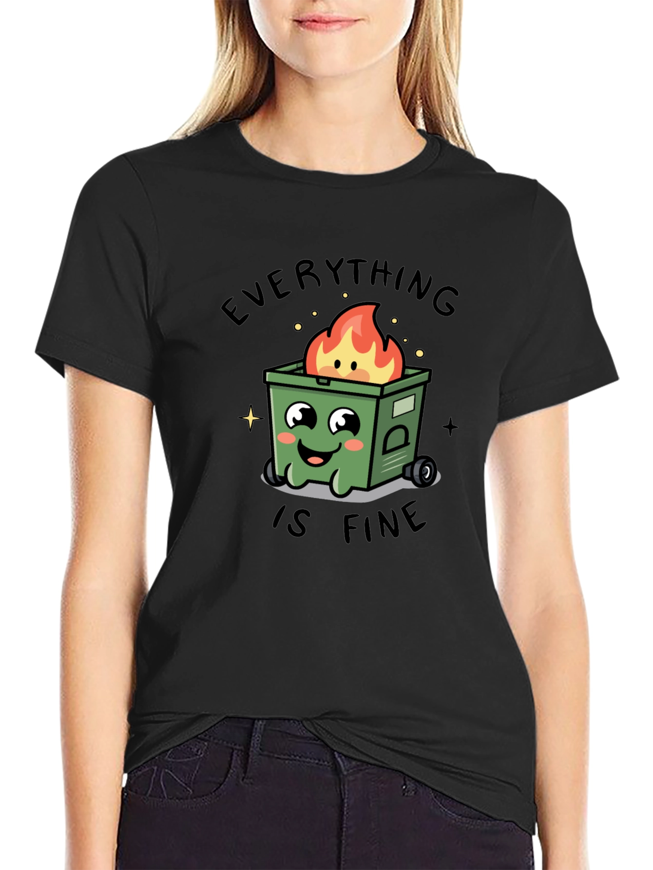 Black Everything Is Fine T-Shirt - Dumpster Fire Graphic Tee view 2