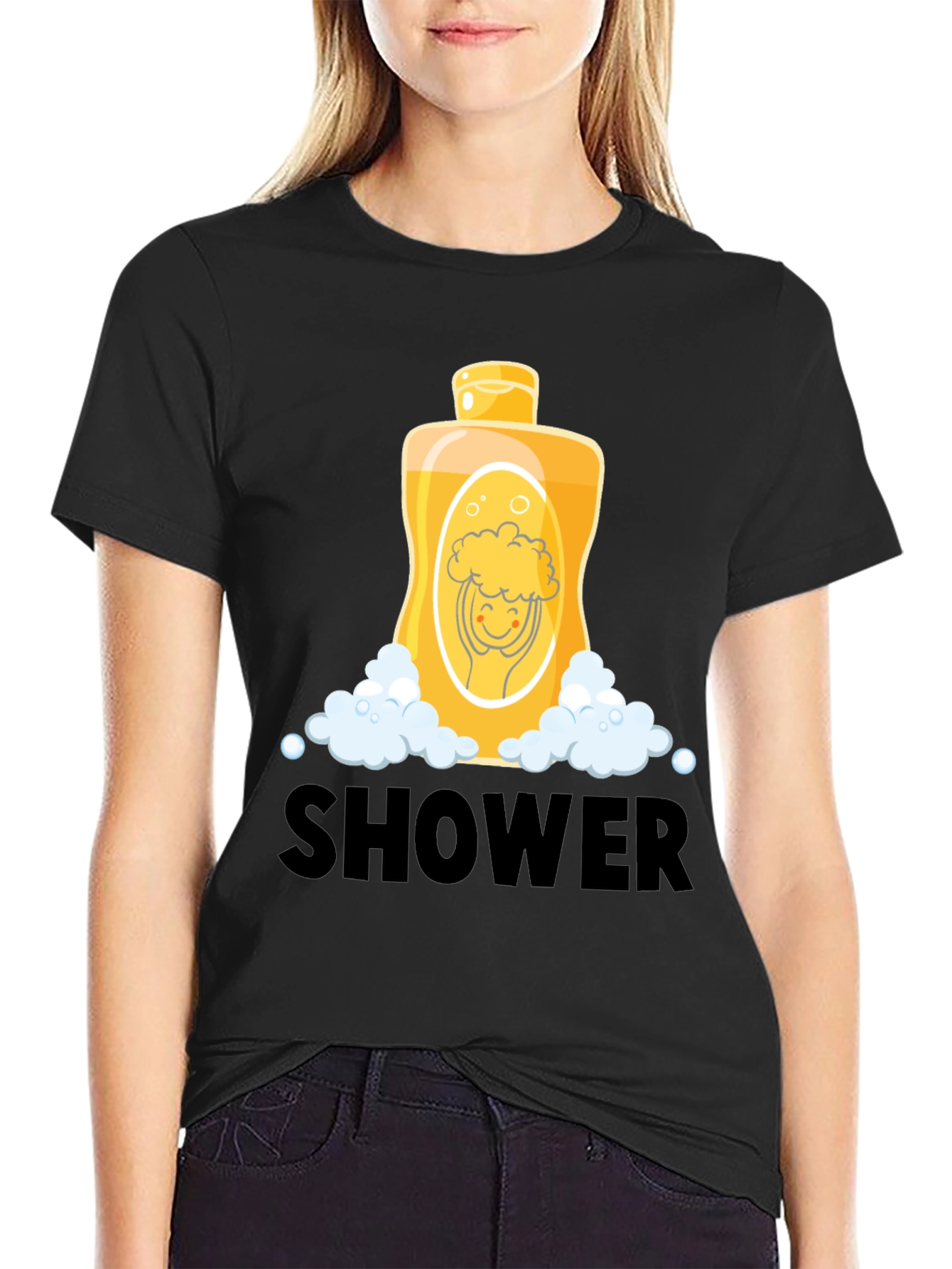 Black Shower Time Cartoon Graphic Tee view 2