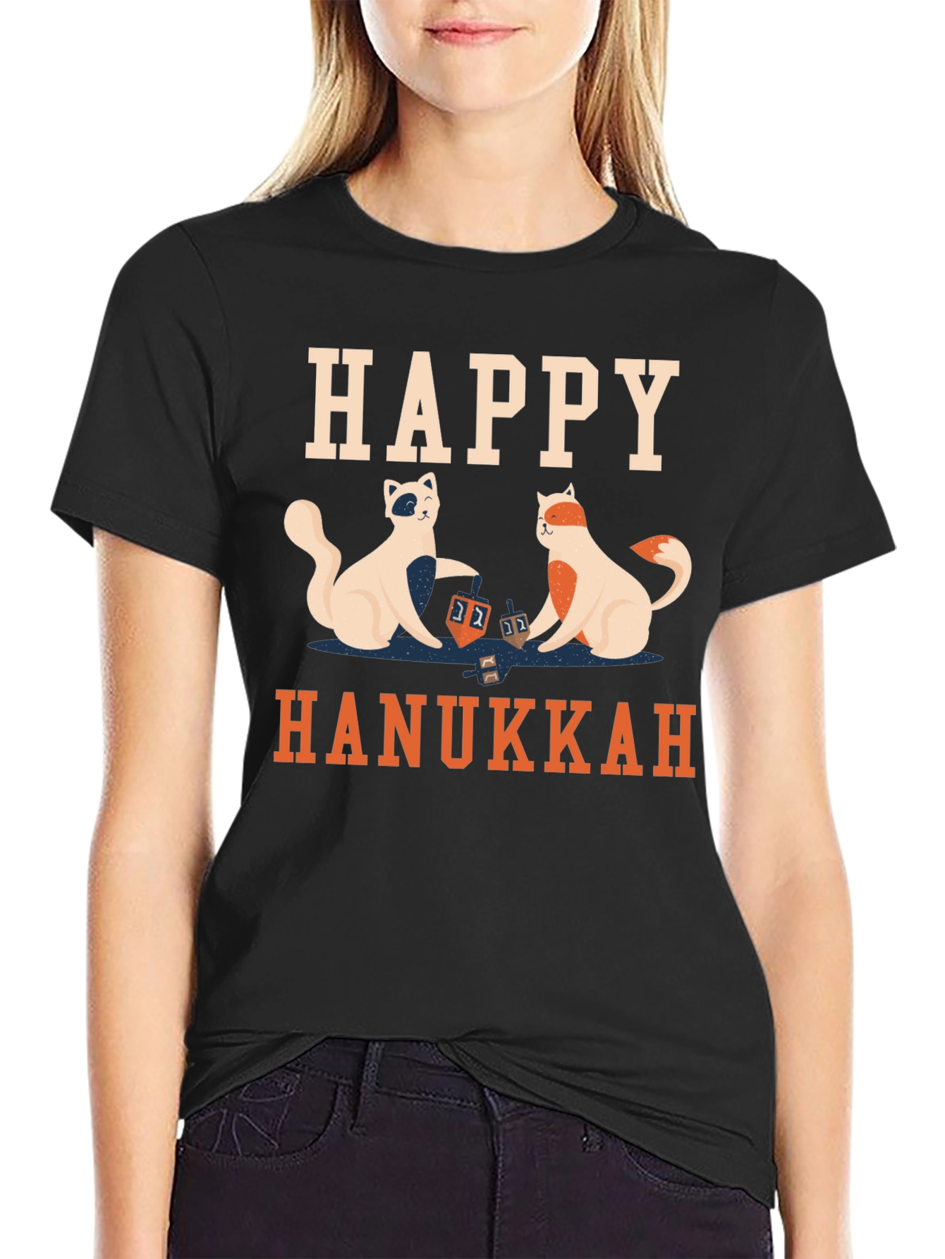 Black Happy Hanukkah Cats Men's T-Shirt view 2