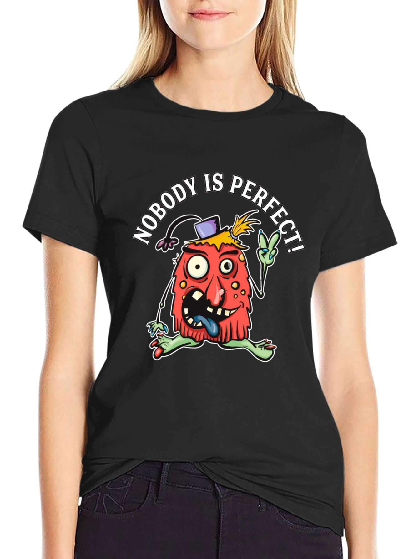 Black Nobody's Perfect T-Shirt - Funny Graphic Tee view 2