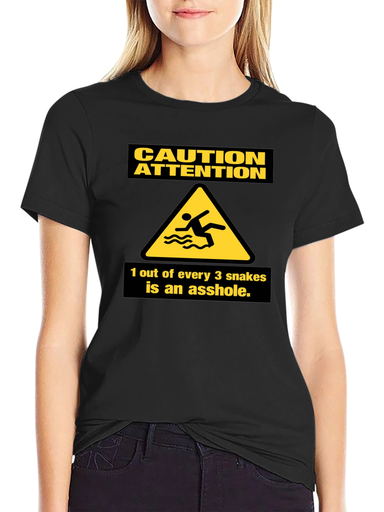 Black Caution Snakes Funny Graphic T-Shirt view 2