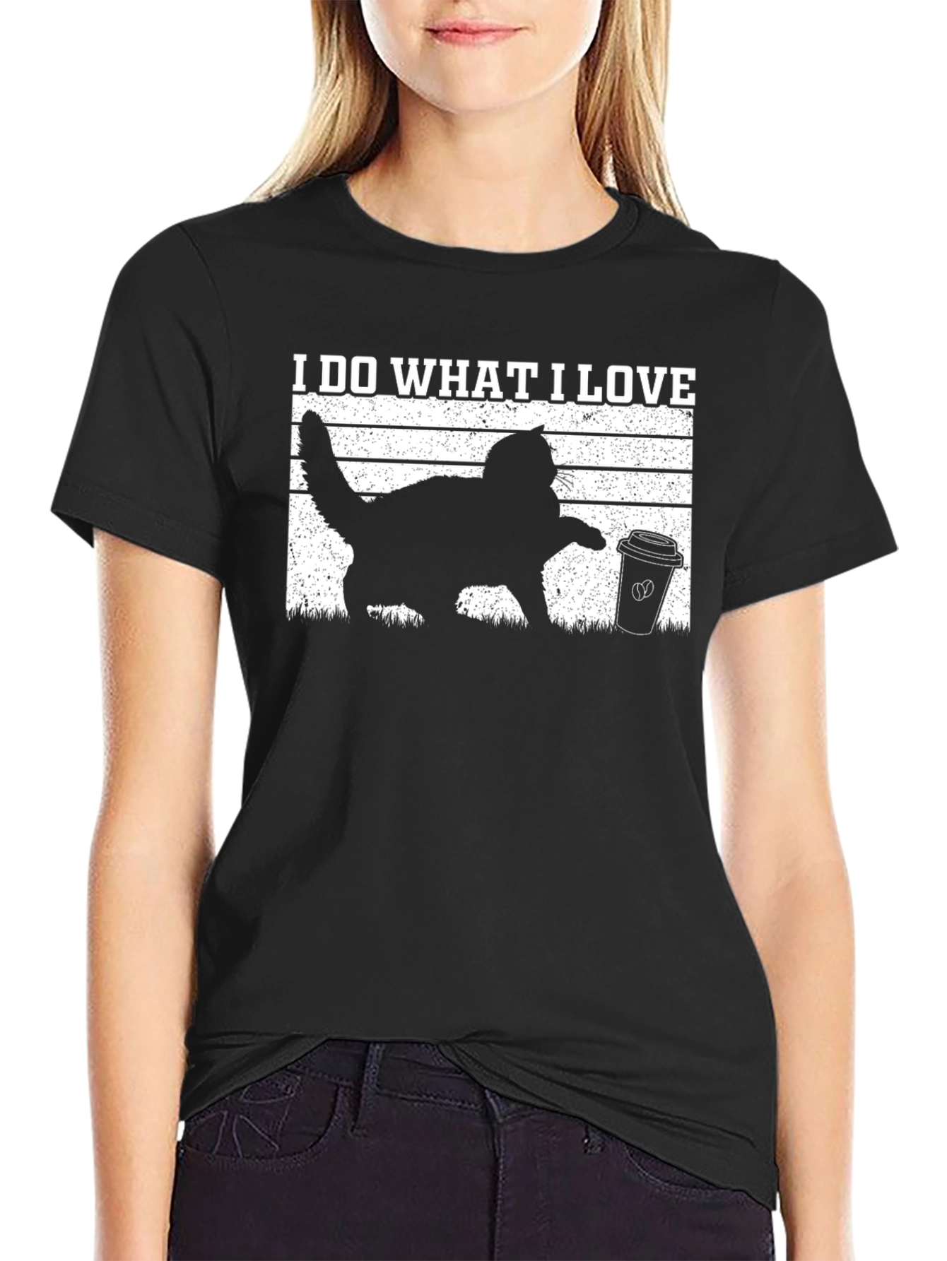 Black I Do What I Love Cat & Coffee Graphic Tee view 2