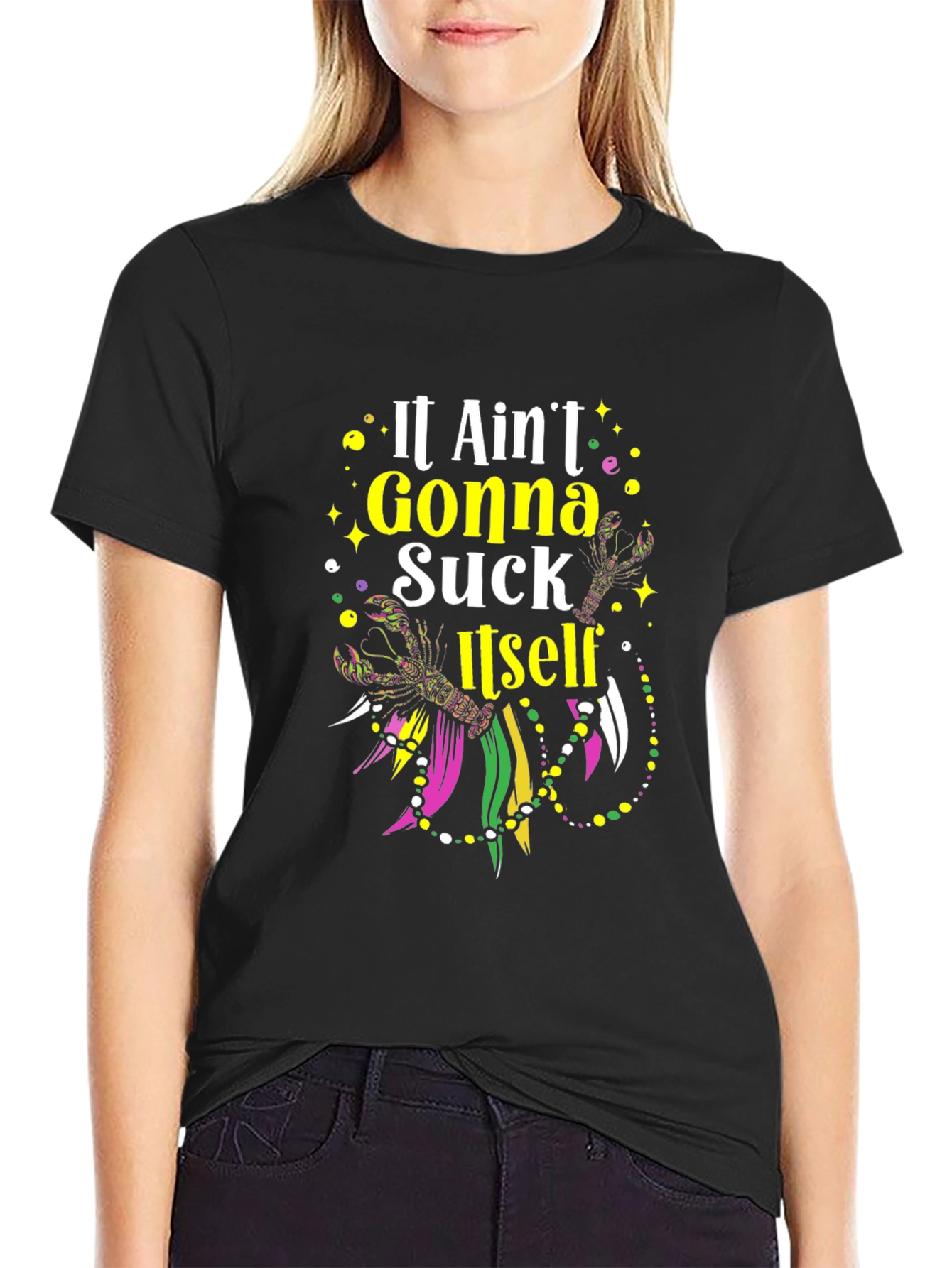 Black Mardi Gras T-Shirt - It Ain't Gonna Suck Itself view 2