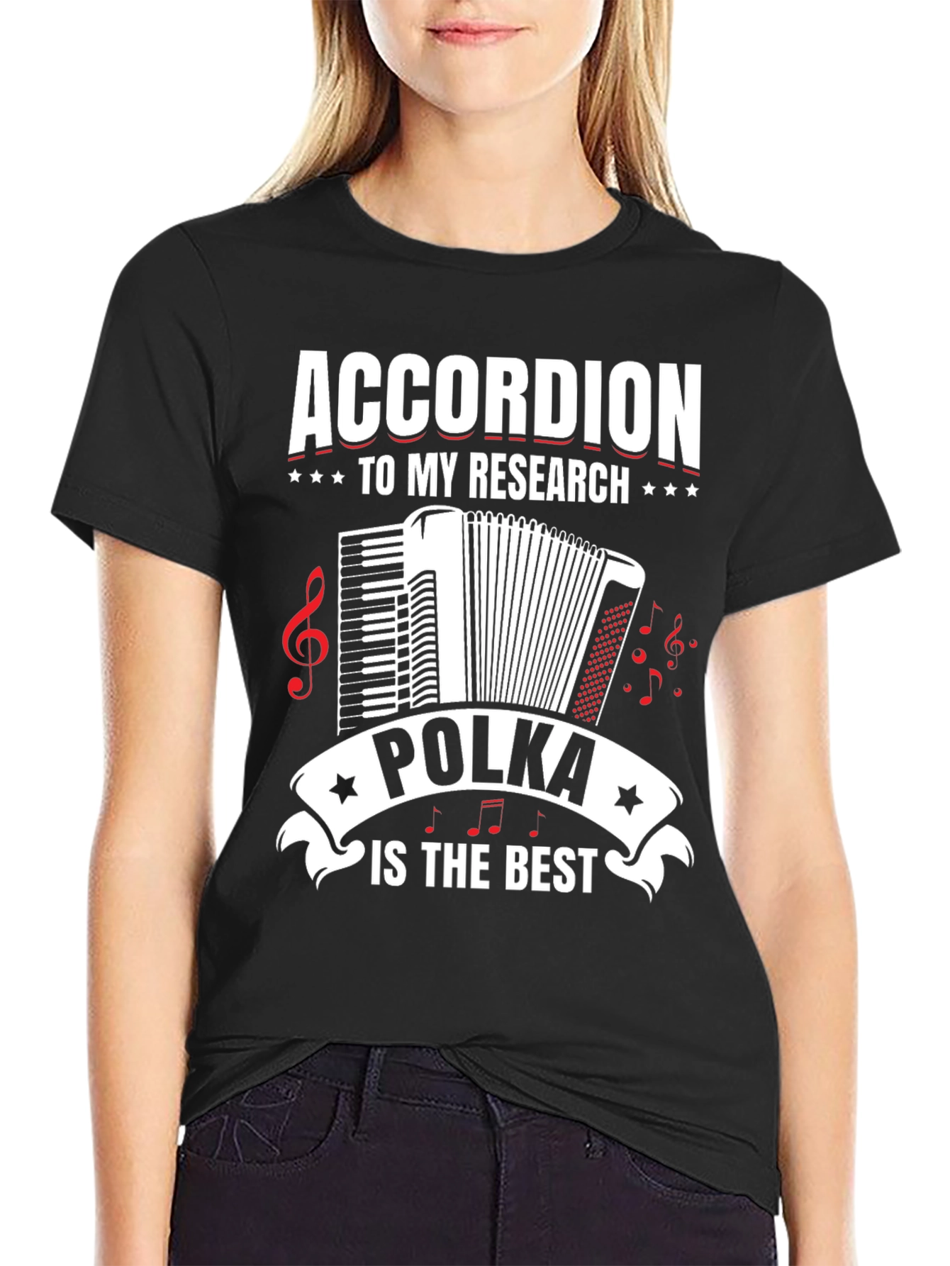 Black Accordion Polka Music T-Shirt - Research is the Best view 2